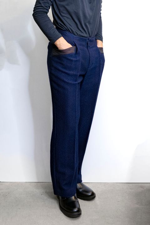 Wool Herringbone Wide Pants / ウールヘリンボーンジャカードワイドパンツ - ROYAL BLUE