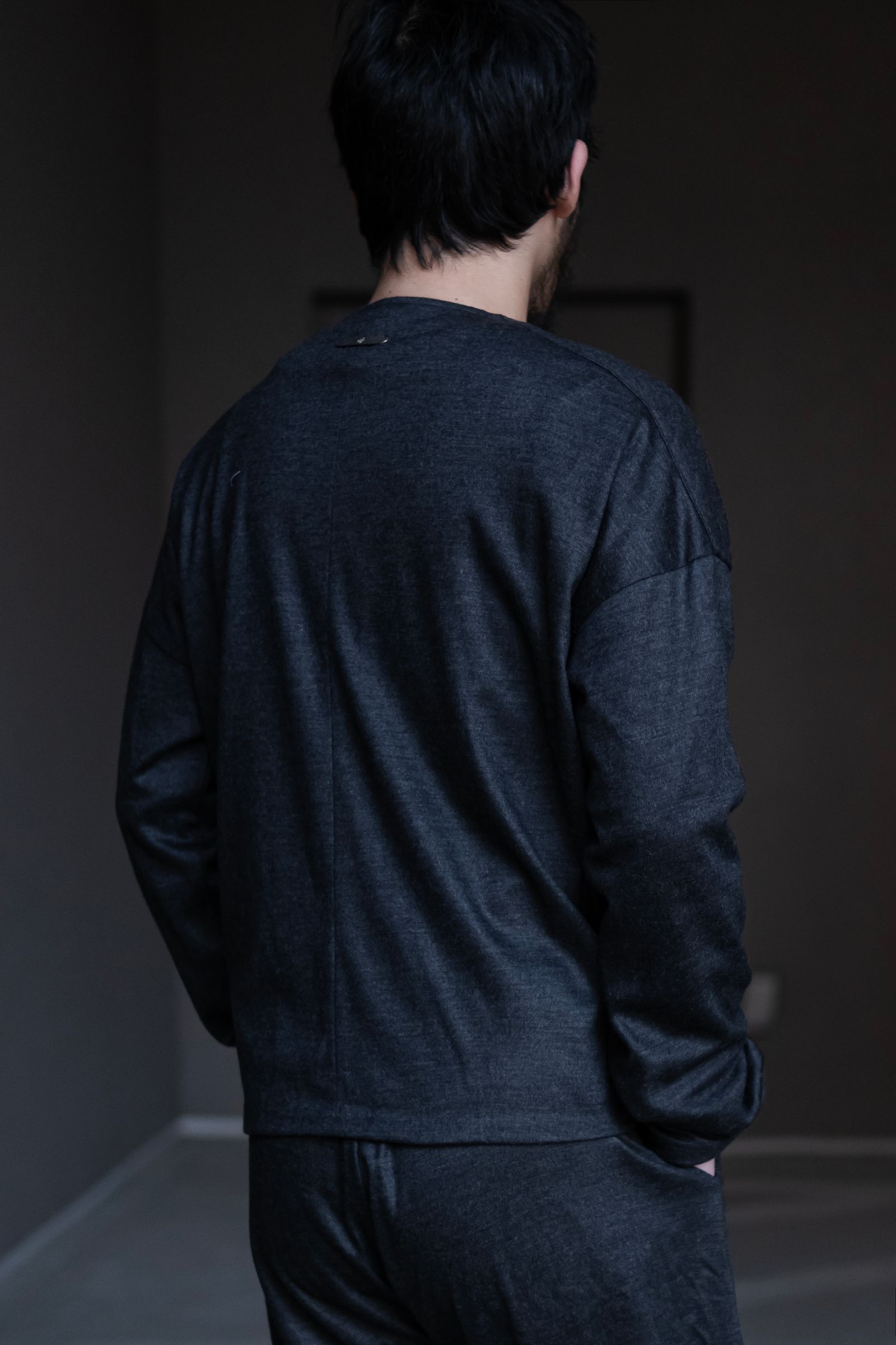 Italian jersey crewneck cardigan / gray