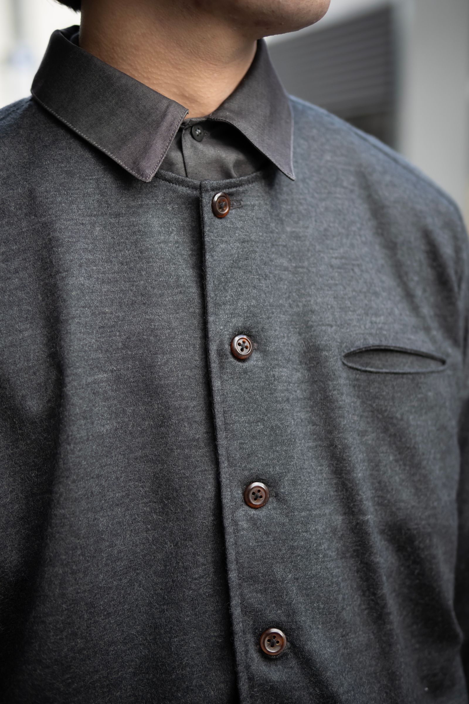 Italian jersey crewneck cardigan / gray