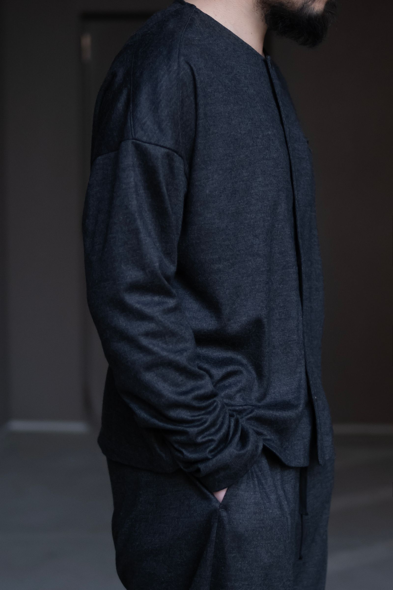Italian jersey crewneck cardigan / gray