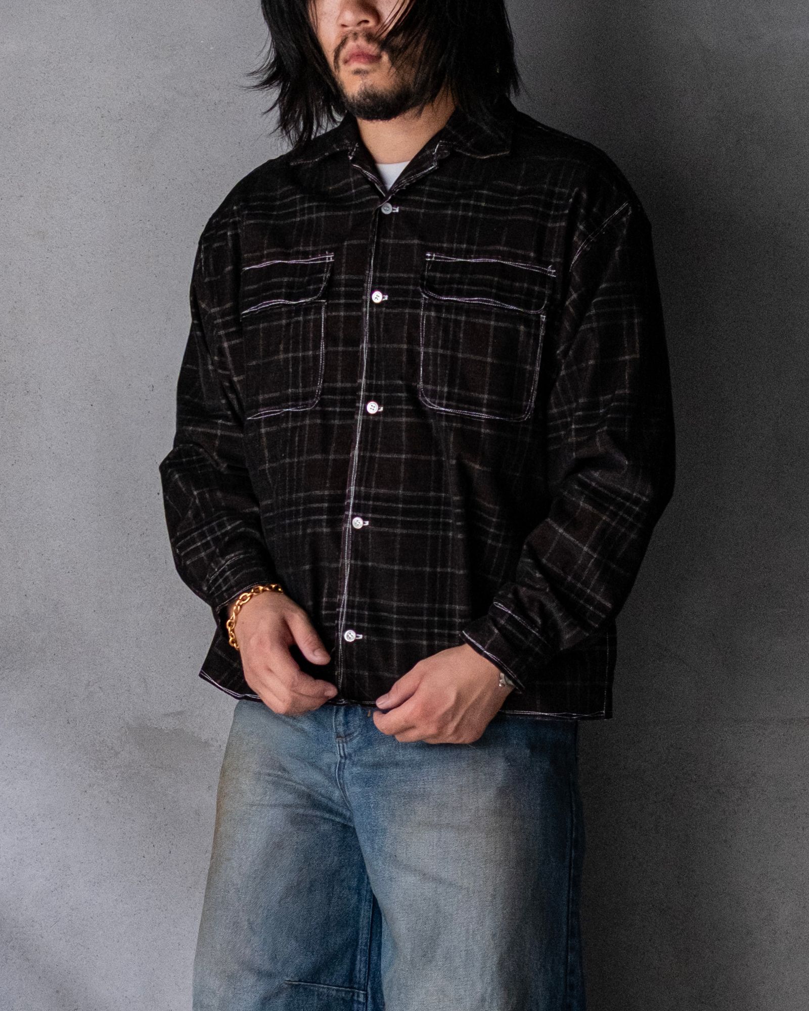21W Yarn-Dyed Check Corduroy 50s Craftsman Shirt / Black