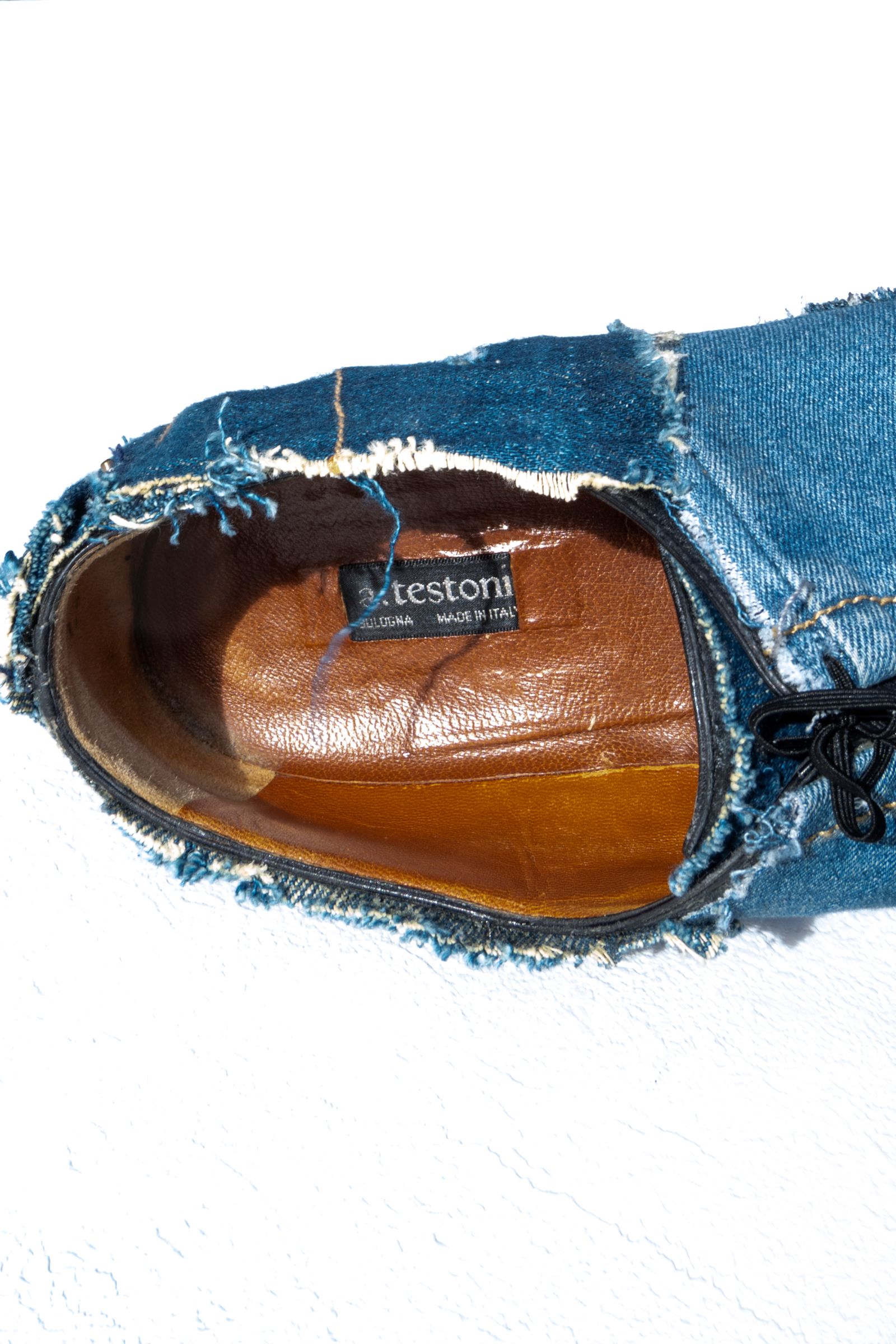 "a.testoni" Remake denim pattern shoes / リメイクデニムドレスシューズ