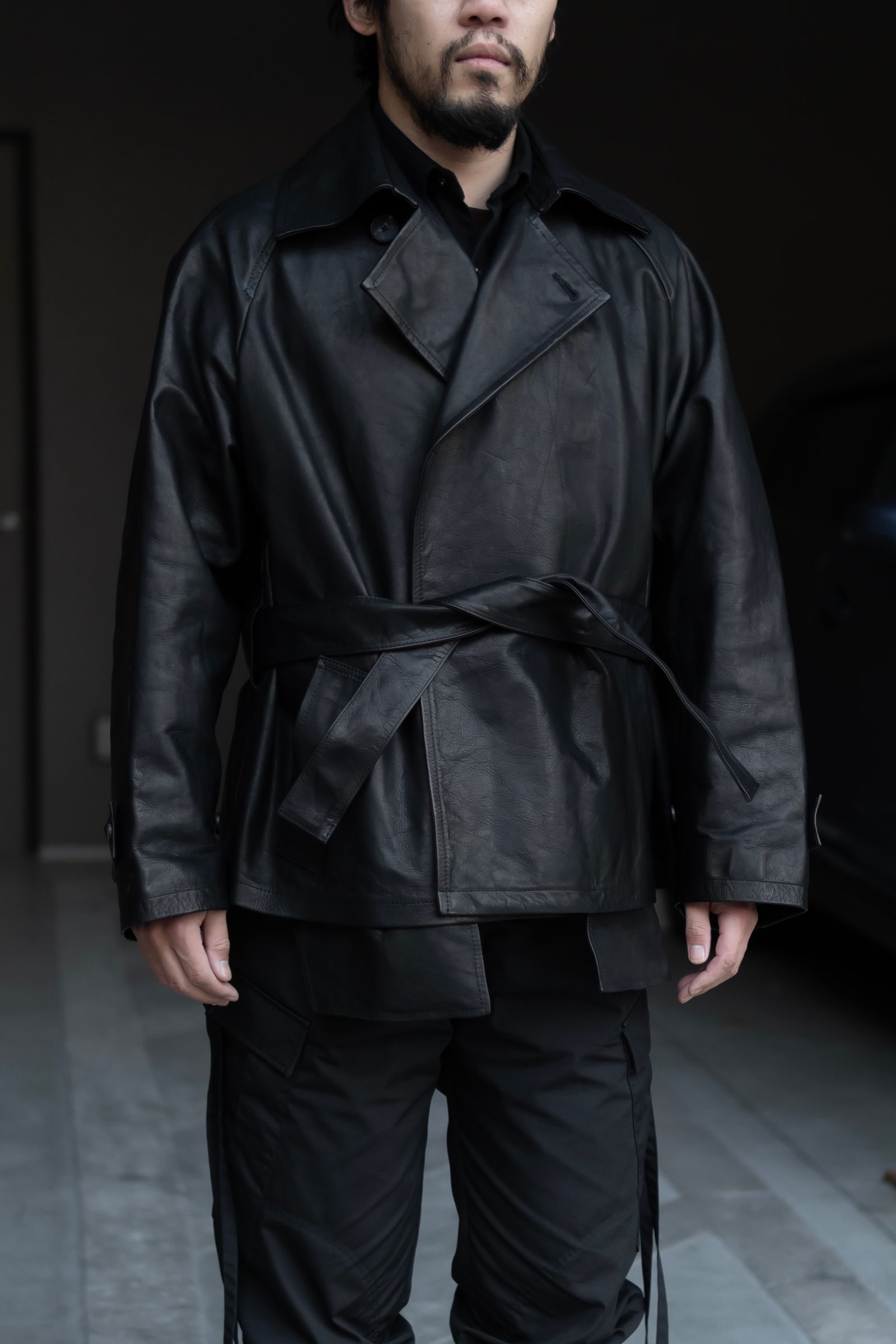 Blanc YM - Leather Short Trench Coat / Black | Retikle Online Store