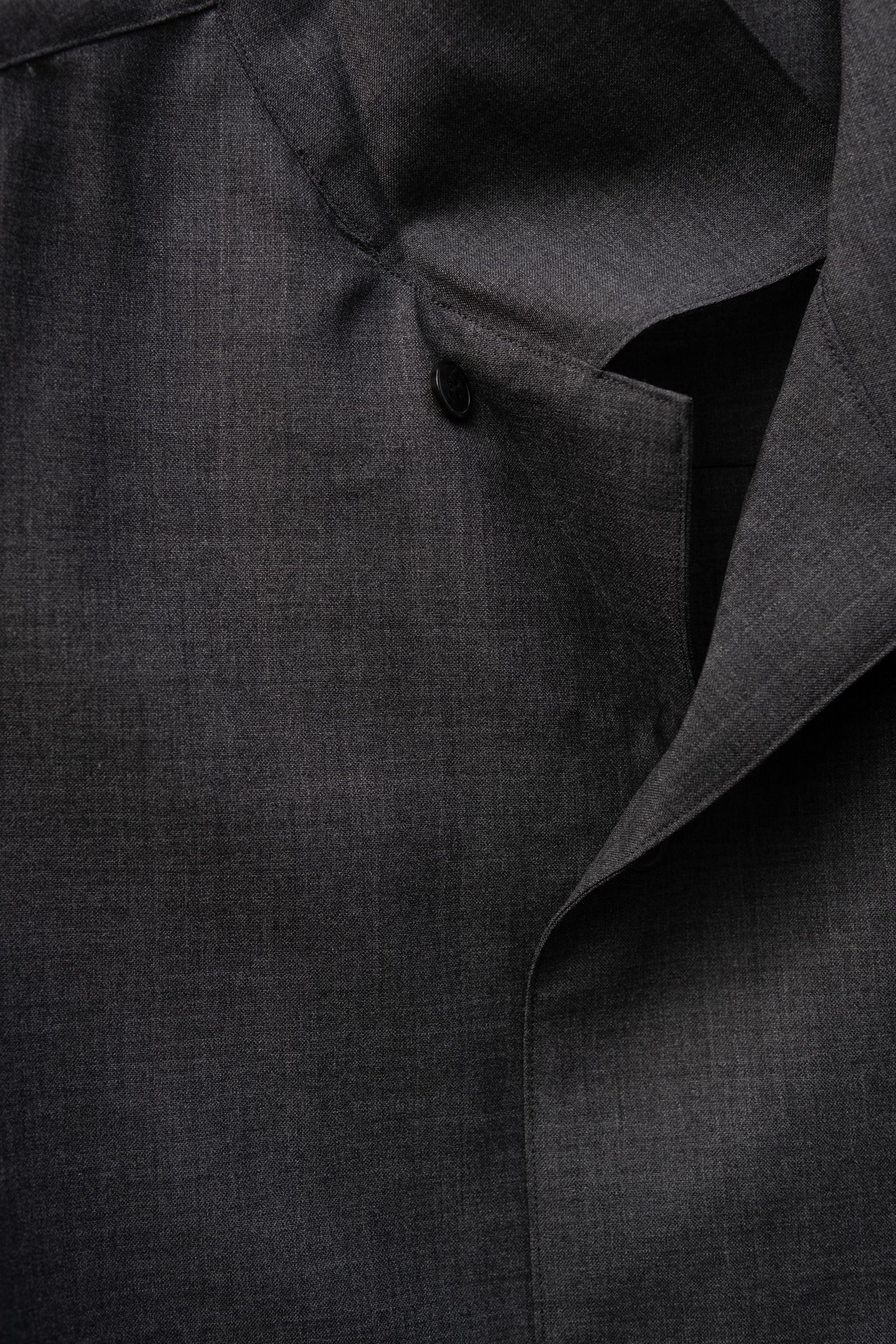 Wool Open Collar Shirt / Charcoal