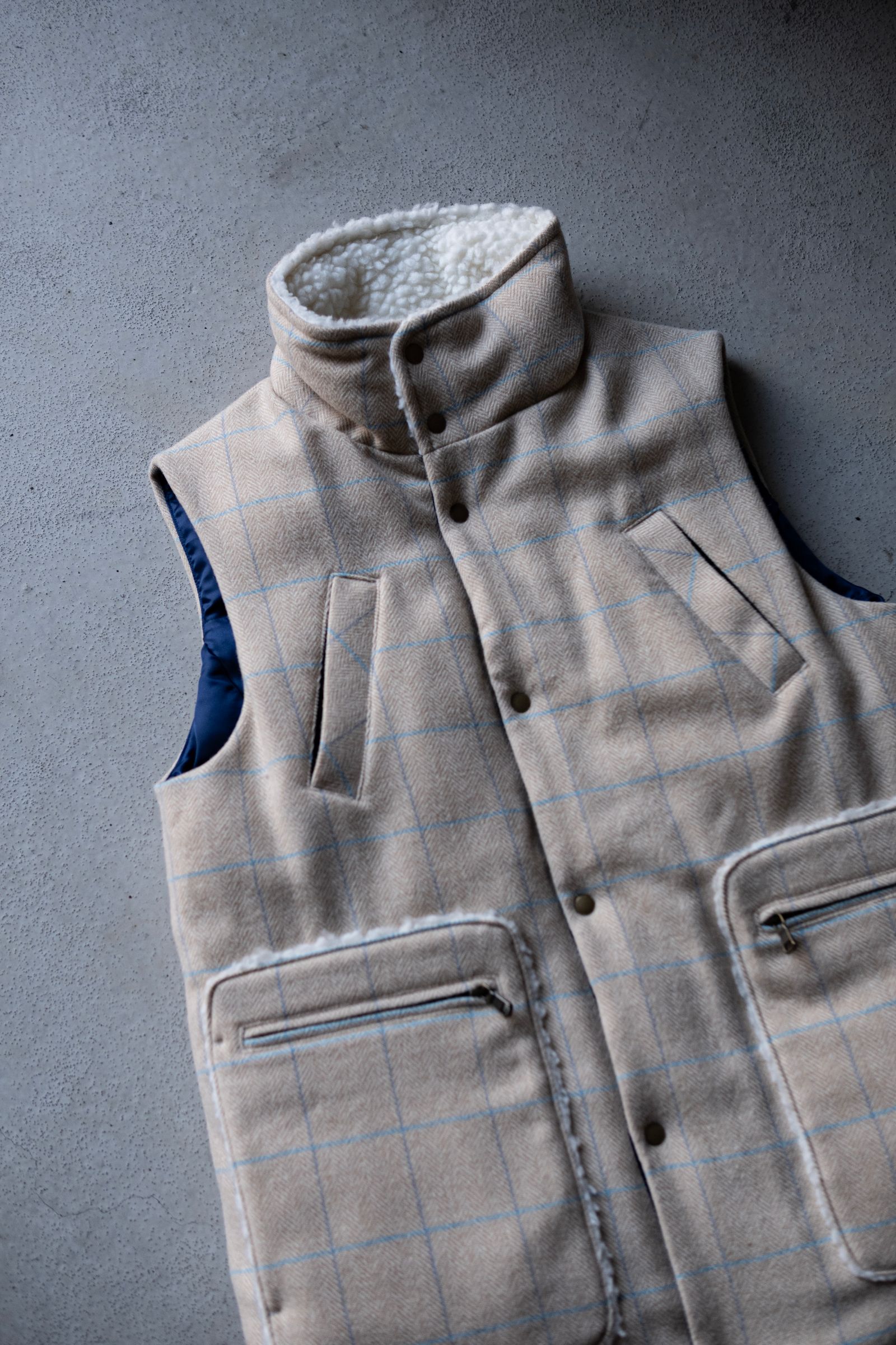 TWEED DOWN VEST / HERRINGBONE OVERPANE