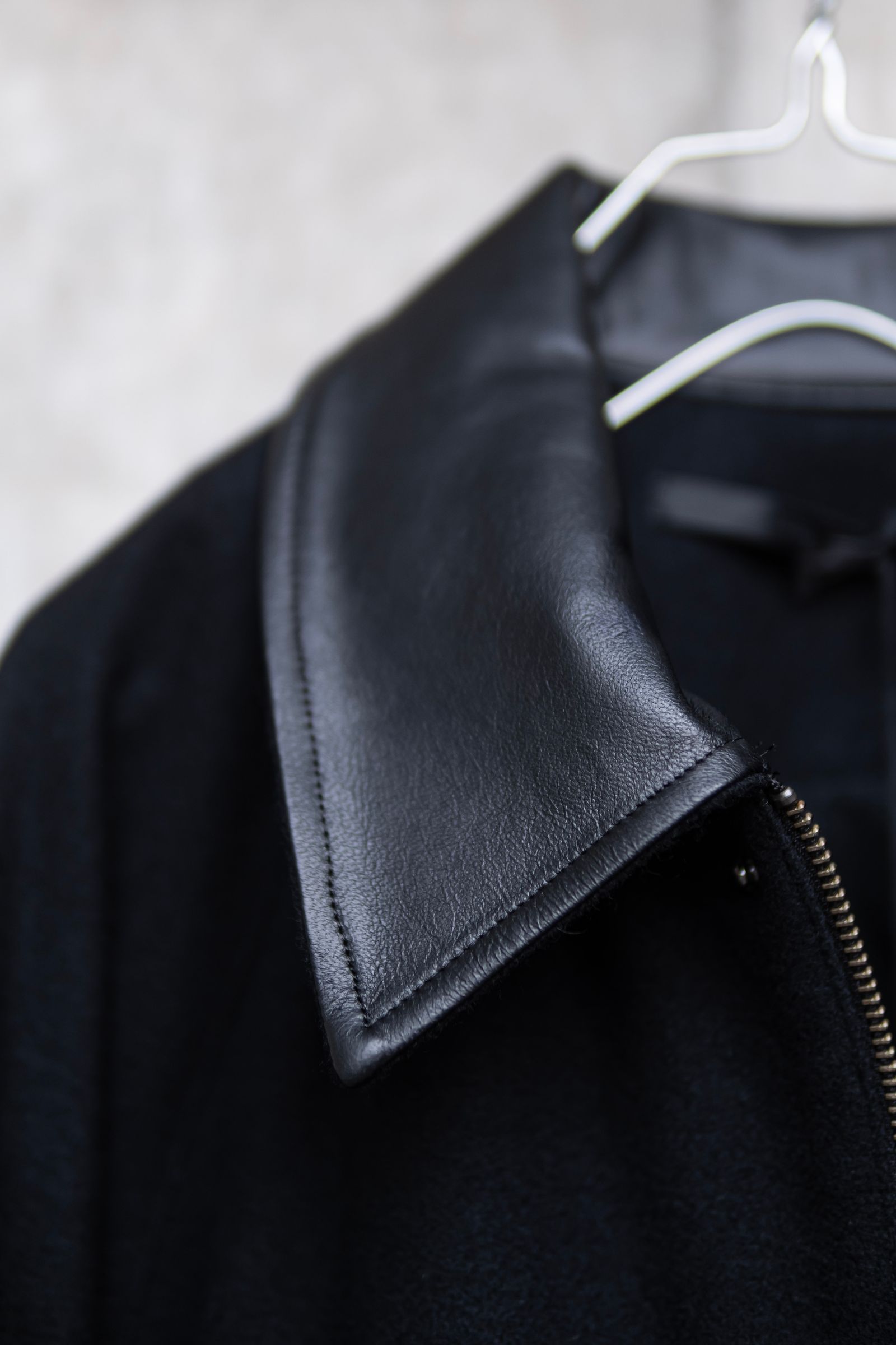 LEATHER COLLAR RIDING JACKET / BLACK