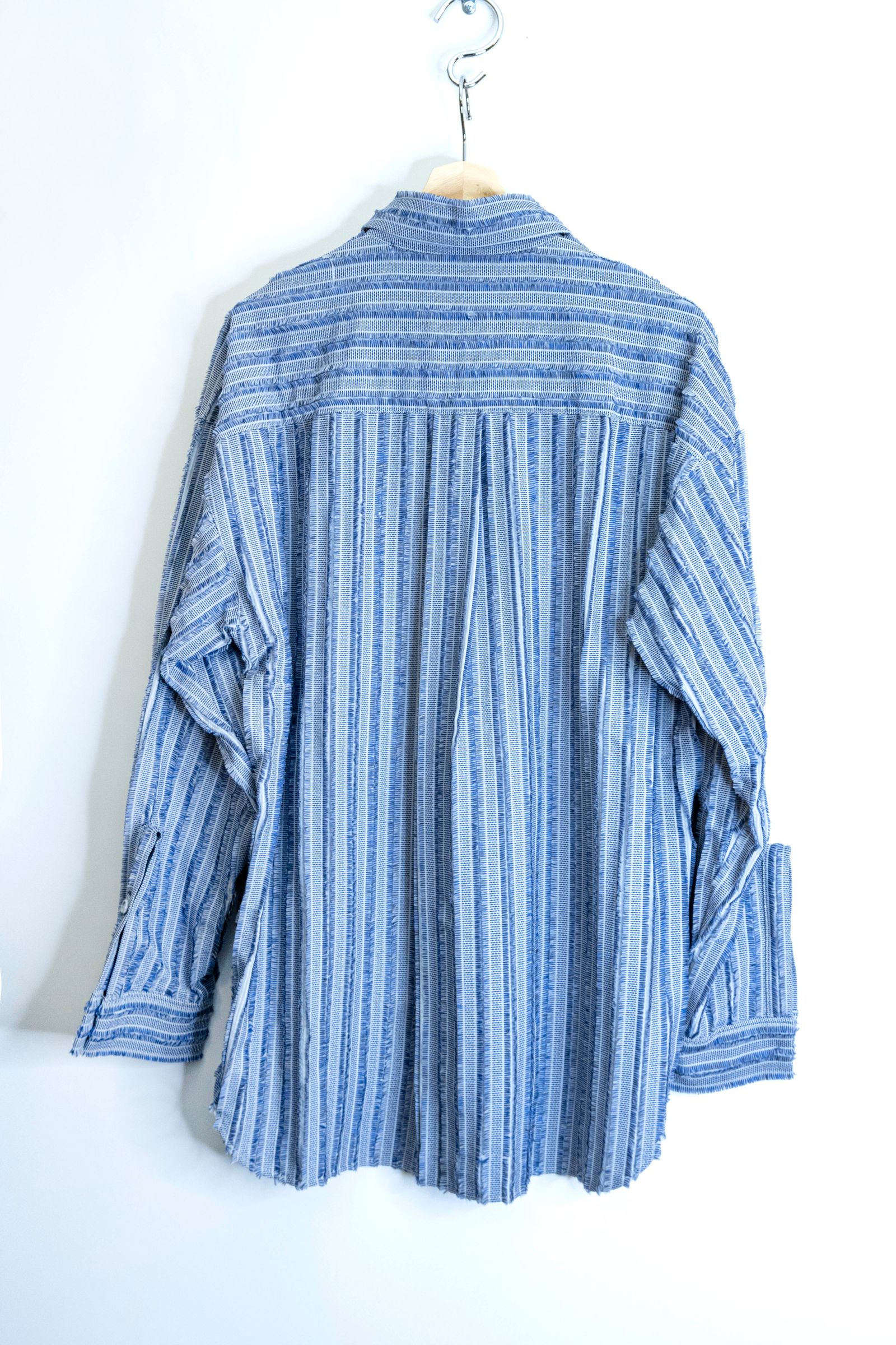 Quilted Striped Jacquard Shirt Blouson / 刺し子ストライプジャカードシャツブルゾン - GRAY BLUE