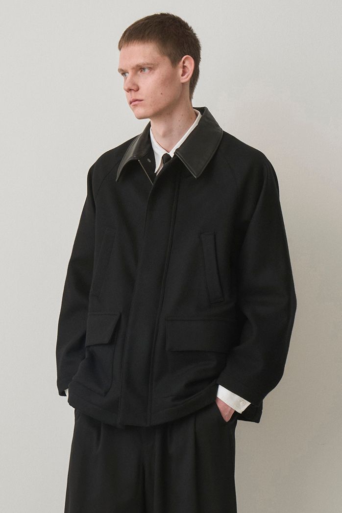 LEATHER COLLAR RIDING JACKET / BLACK