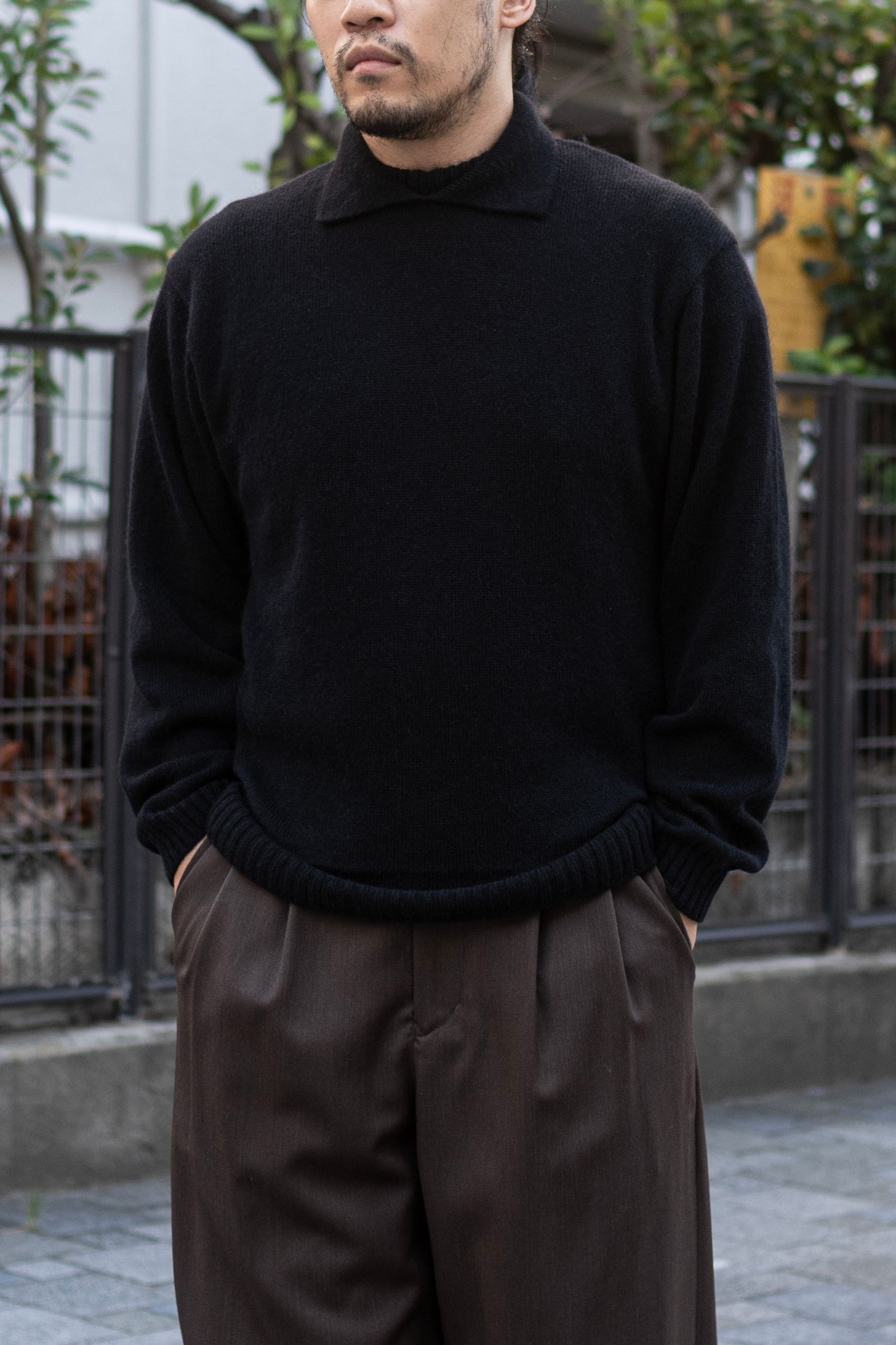 ALPACA POLO COLLAR KNIT SHIRT / BLACK
