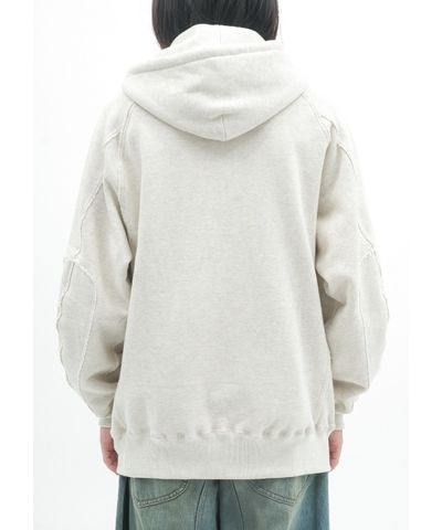 ZIP-UP RAW EDGE HOODIE / WHITE