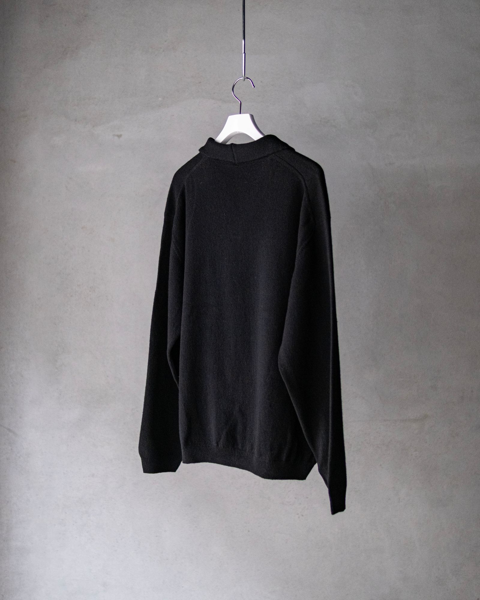 Wool Open Collar Knit Shirts / Black