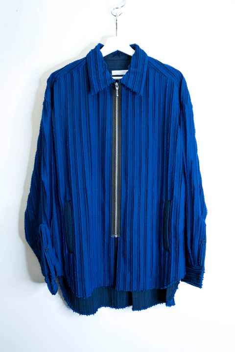 Quilted Striped Jacquard Shirt Blouson / 刺し子ストライプジャカードシャツブルゾン - ROYAL BLUE