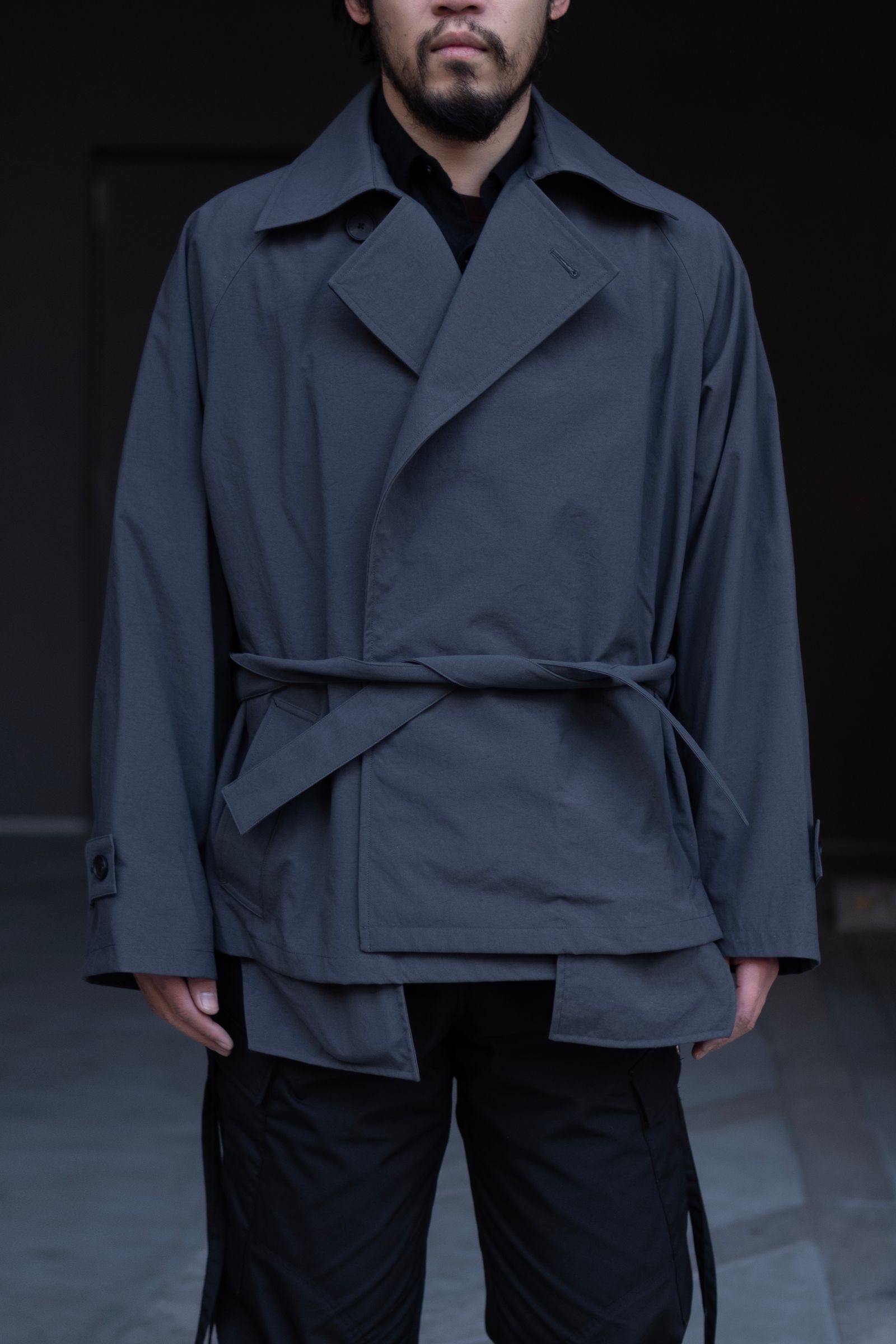 Blanc YM - Short Trench Coat / Blue-Gray | Retikle Online Store