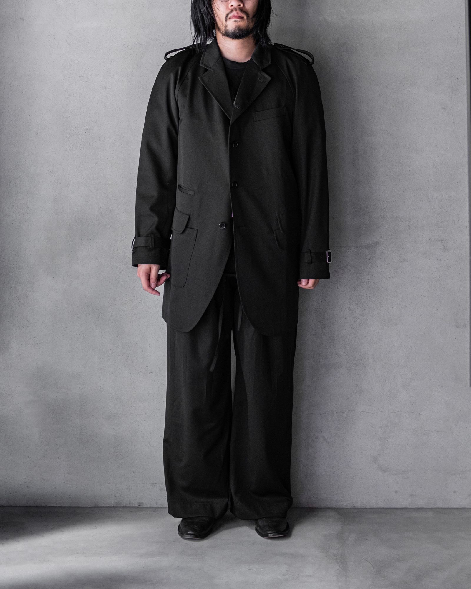 3-Tuck Wide Slacks / Black