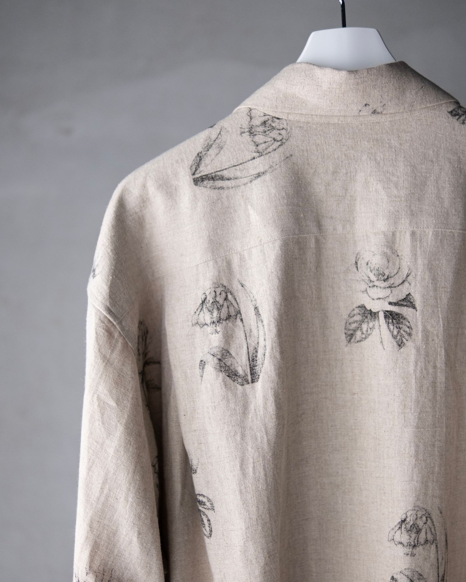 Botanical Print Oversized Shirt / Ecru × Botanical Print