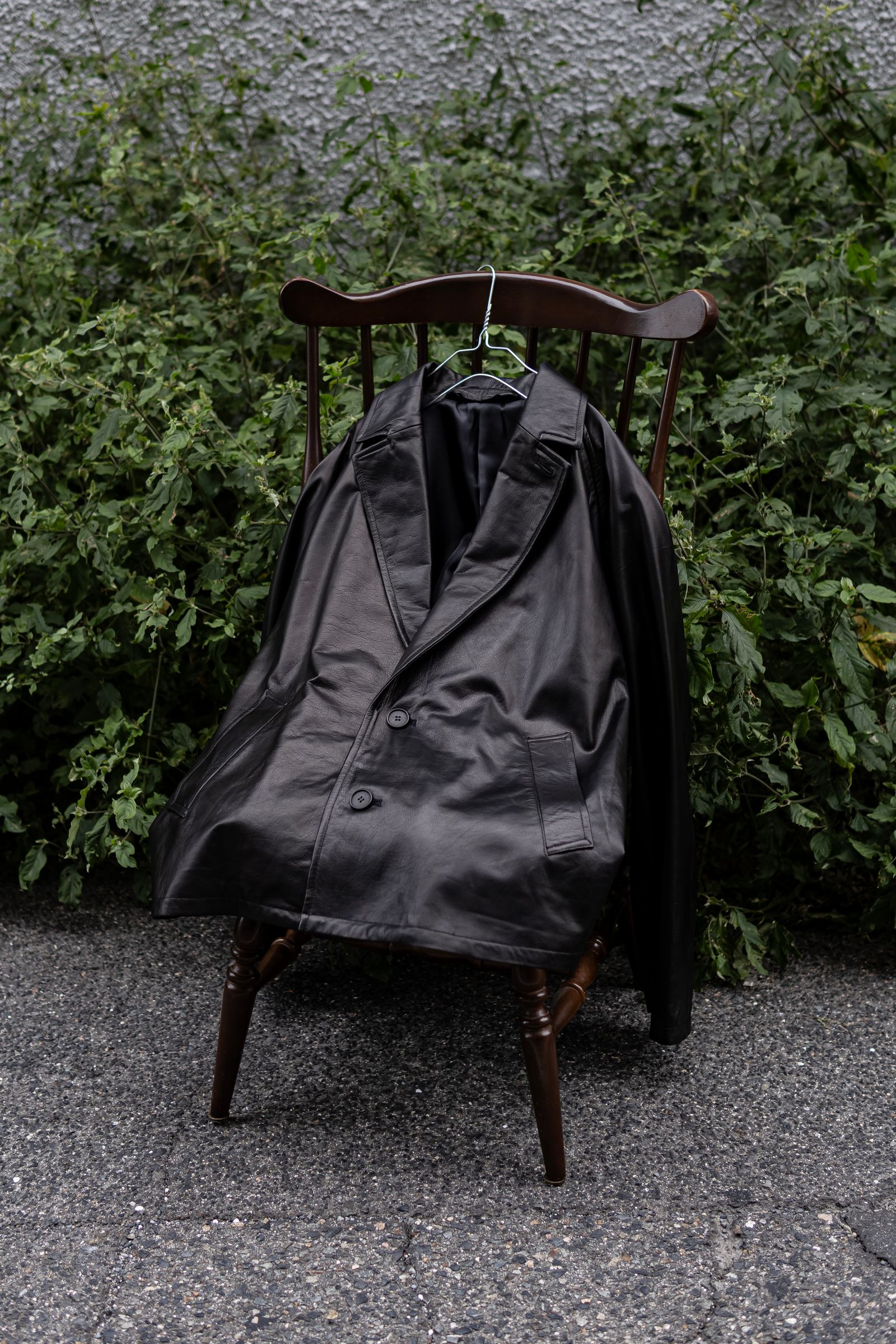 LEATHER OVERSIZE RAGLAN JACKET / BLACK