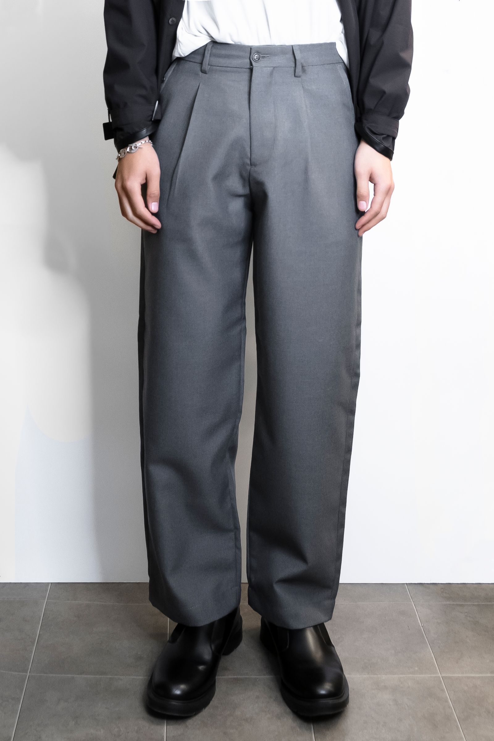 RICCARDO METHA - WOOL SOLID 1TUCK WIDE TROUSERS / GRIGIO | Retikle