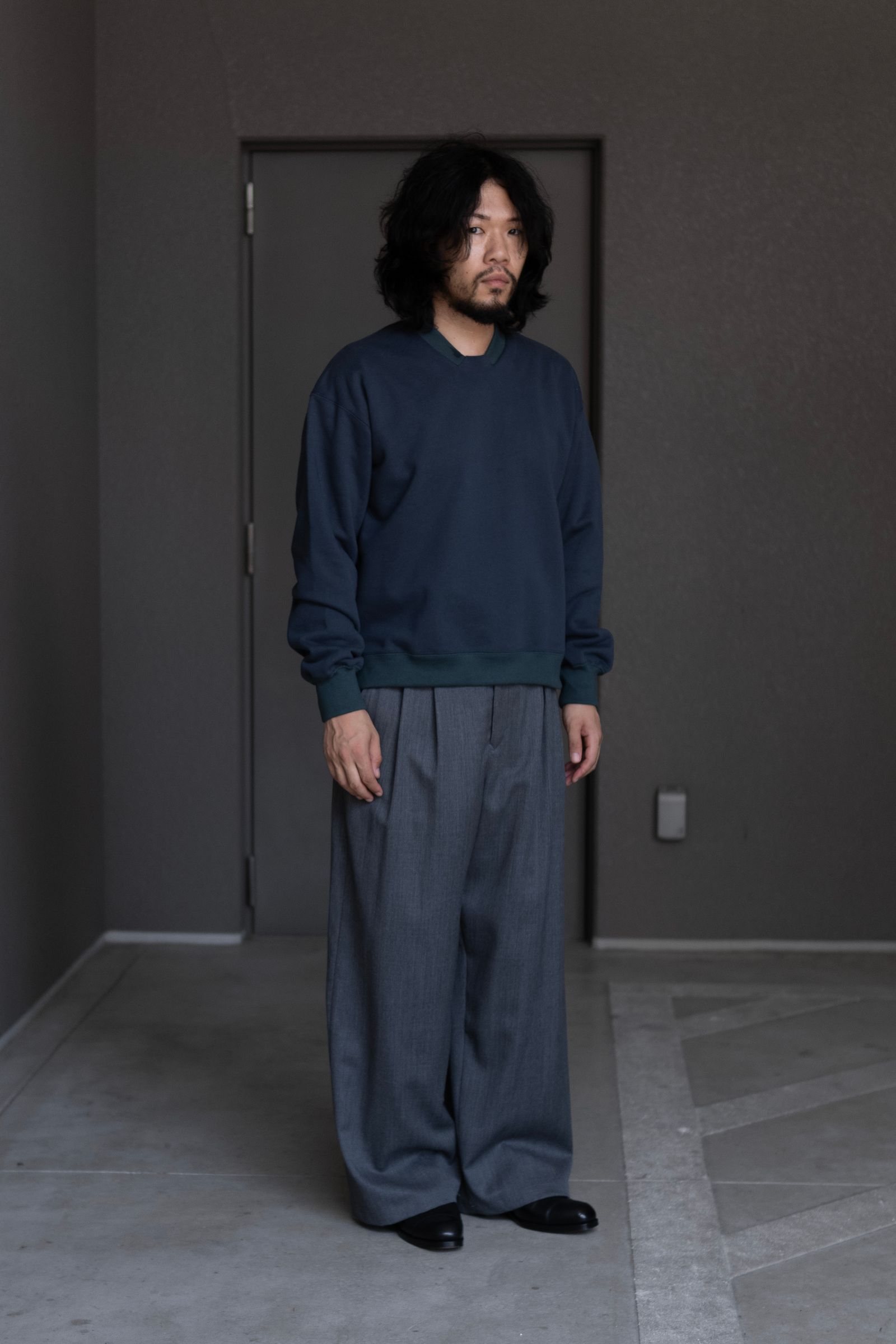 lapel design sweat shirt / green