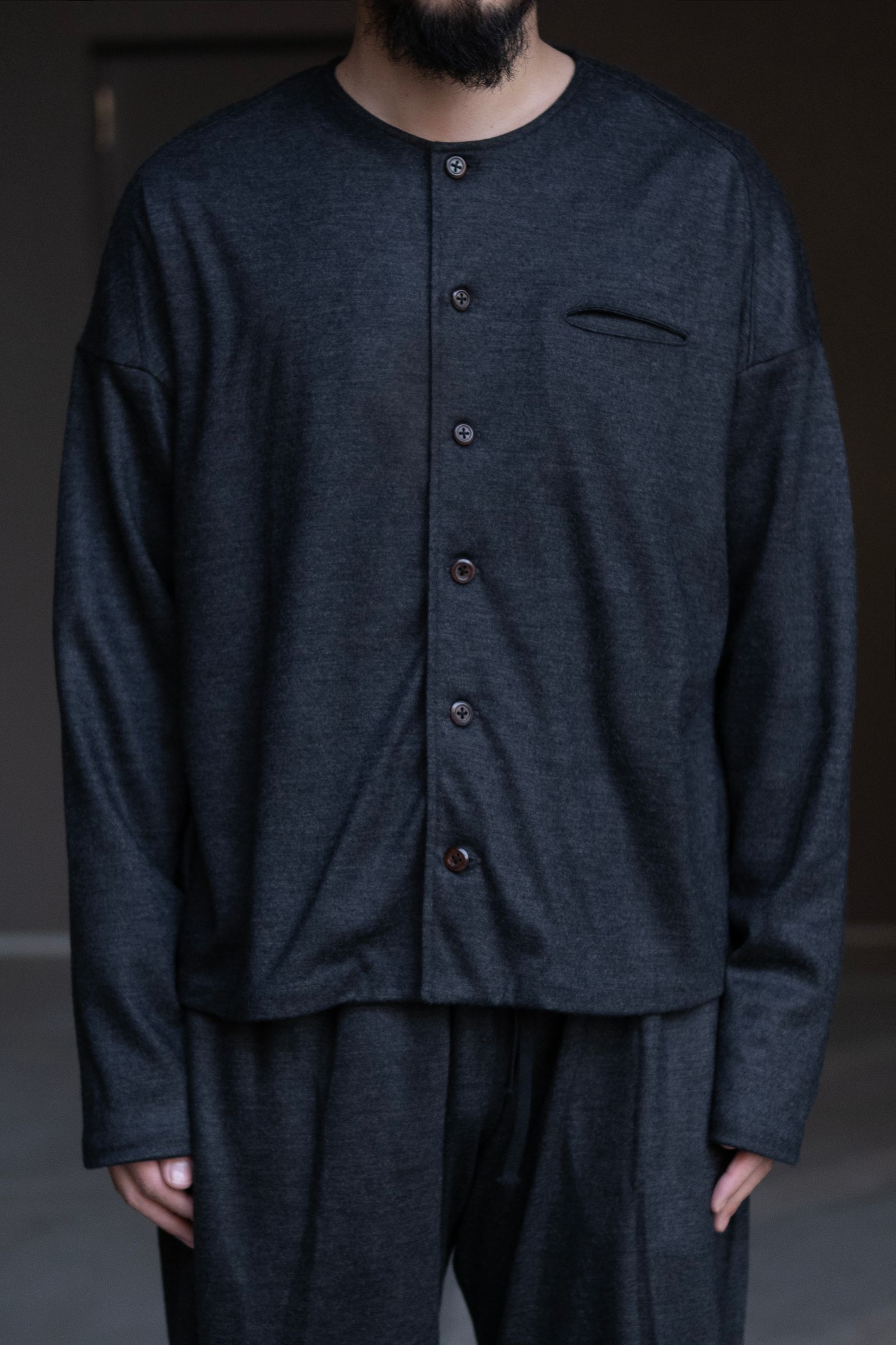 Italian jersey crewneck cardigan / gray