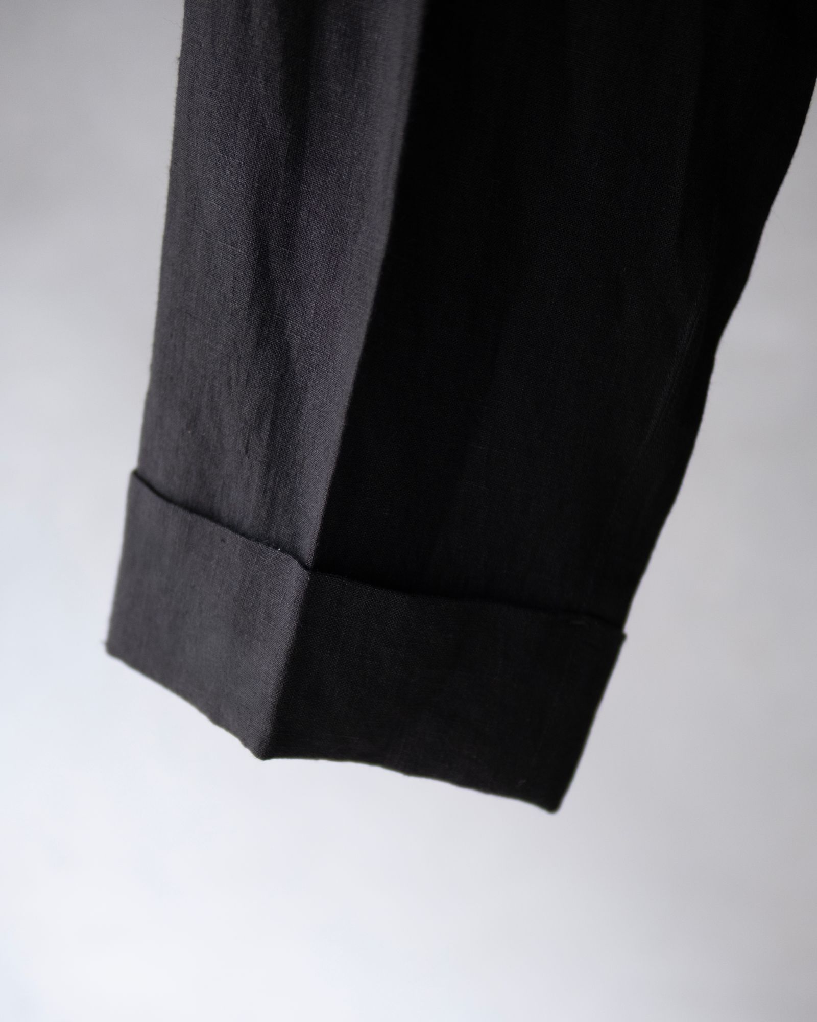 Linen Double Hem Pants with Matching Belt / Black