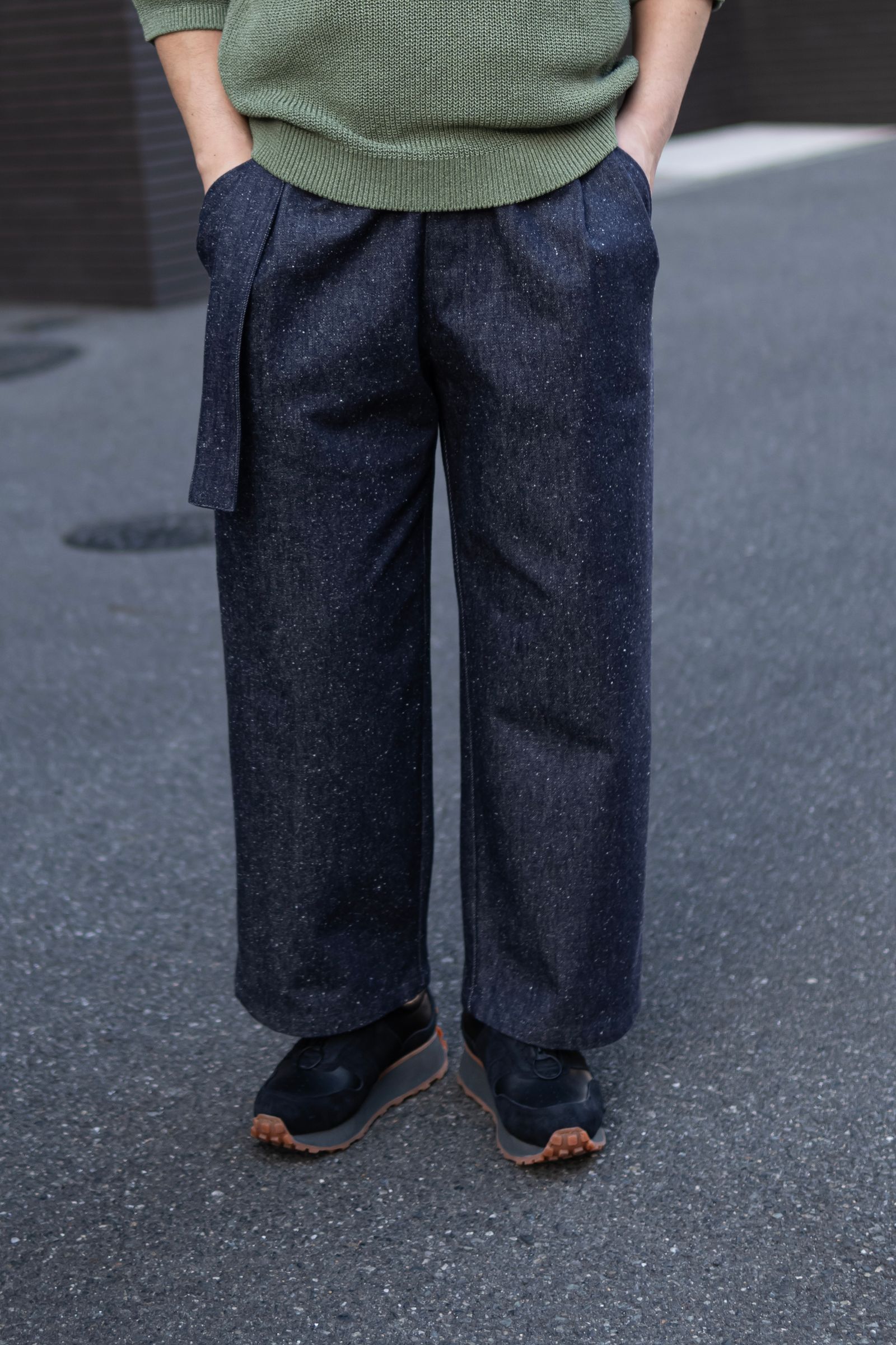 Silk Denim Wide Pants / Navy