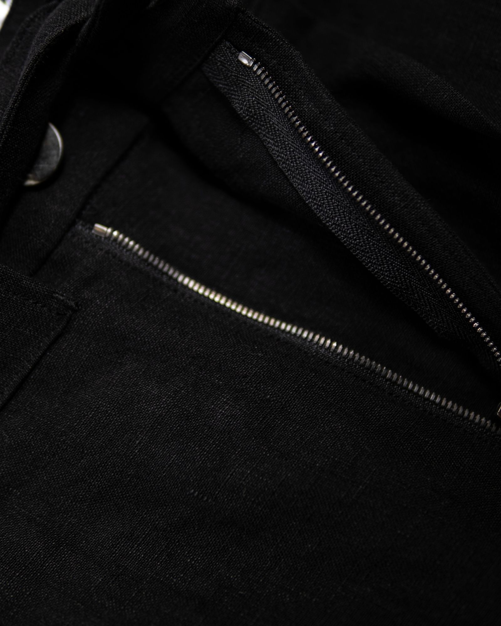 Linen Double Hem Pants with Matching Belt / Black