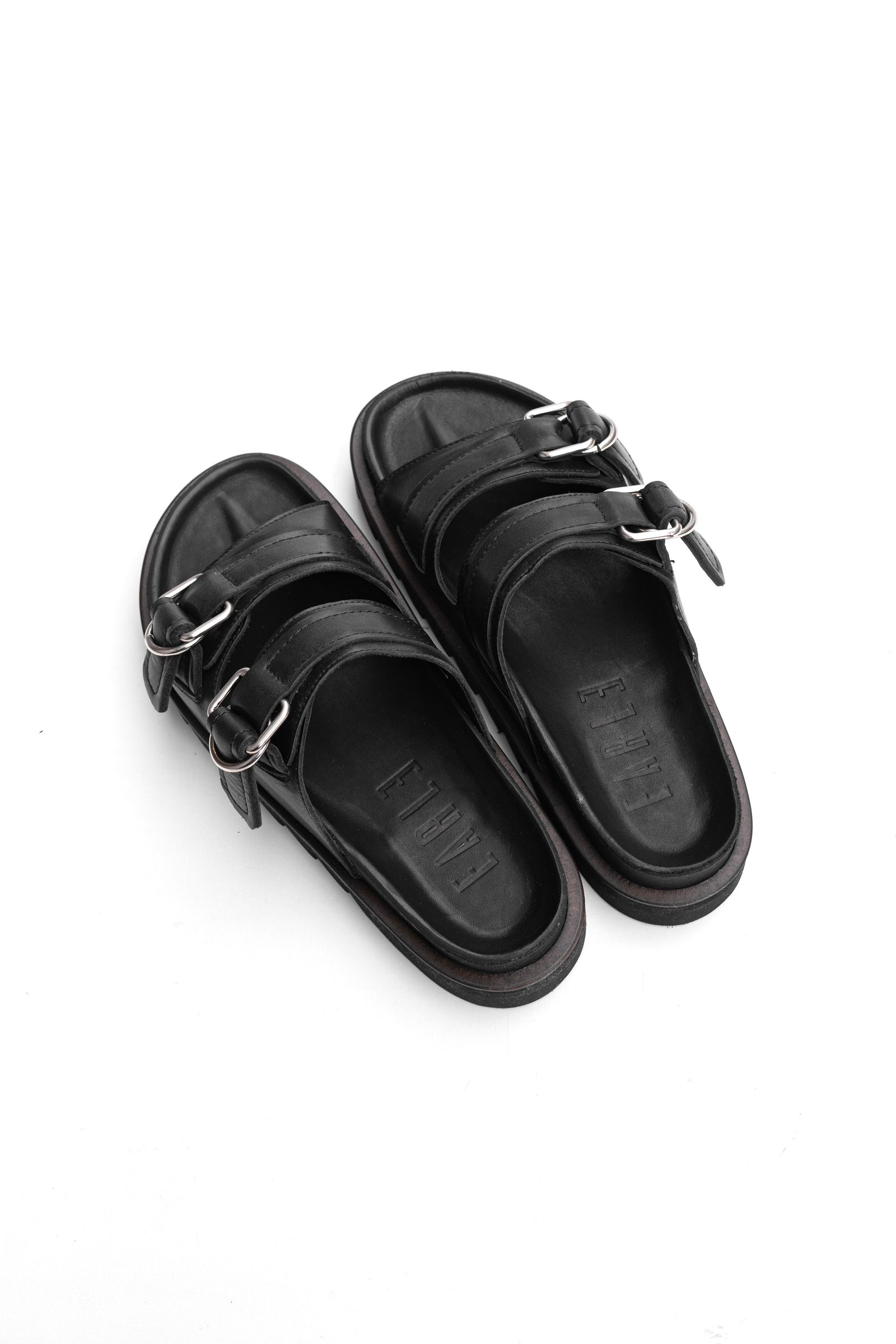 Double buckle footbed sandals / Black