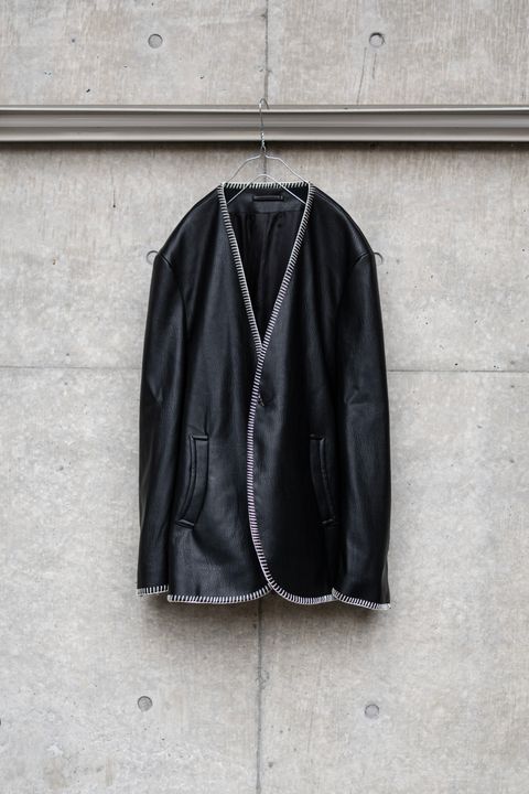 Fake Leather Embroidery Jacket / Black