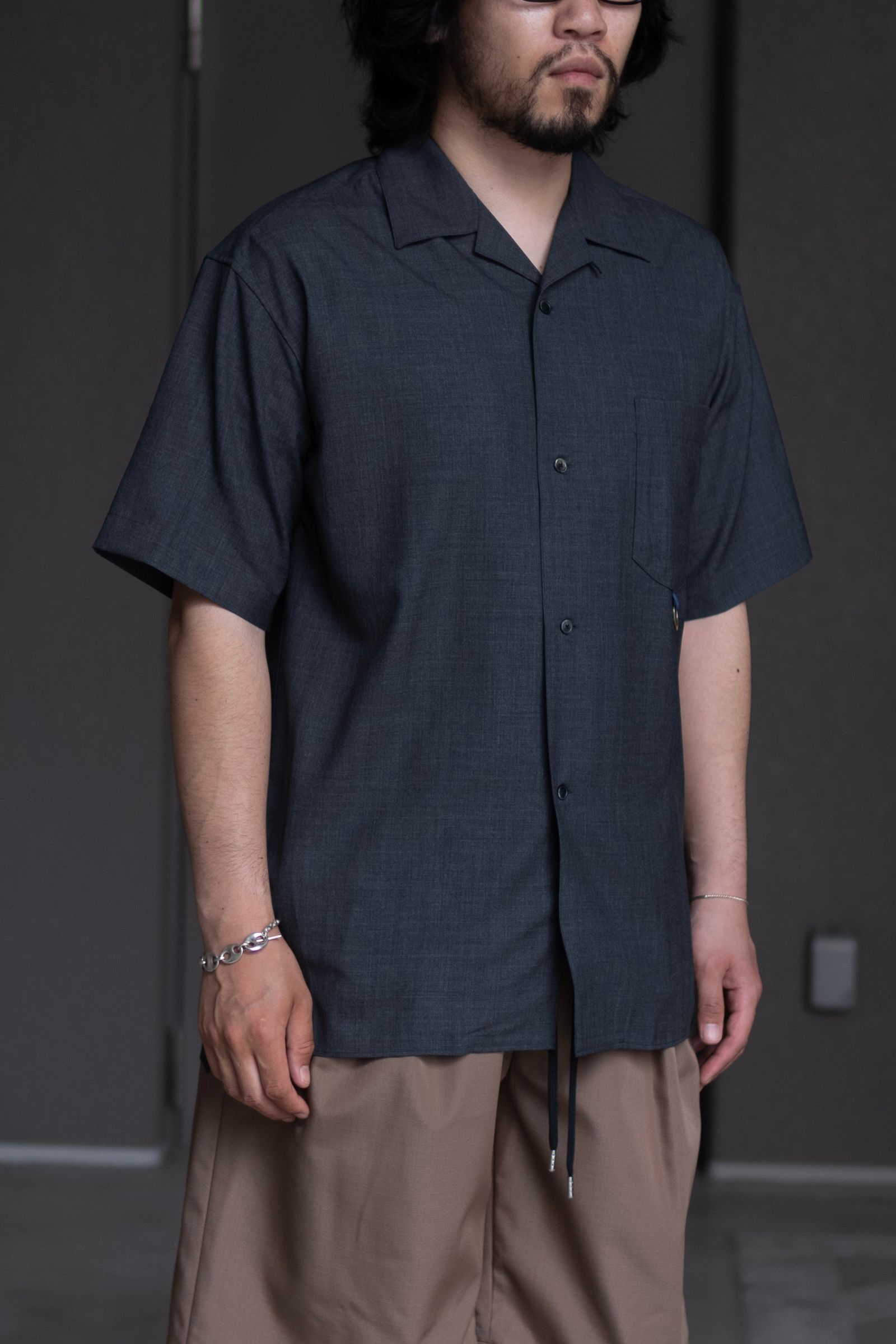 Wool Open Collar Shirt / Charcoal