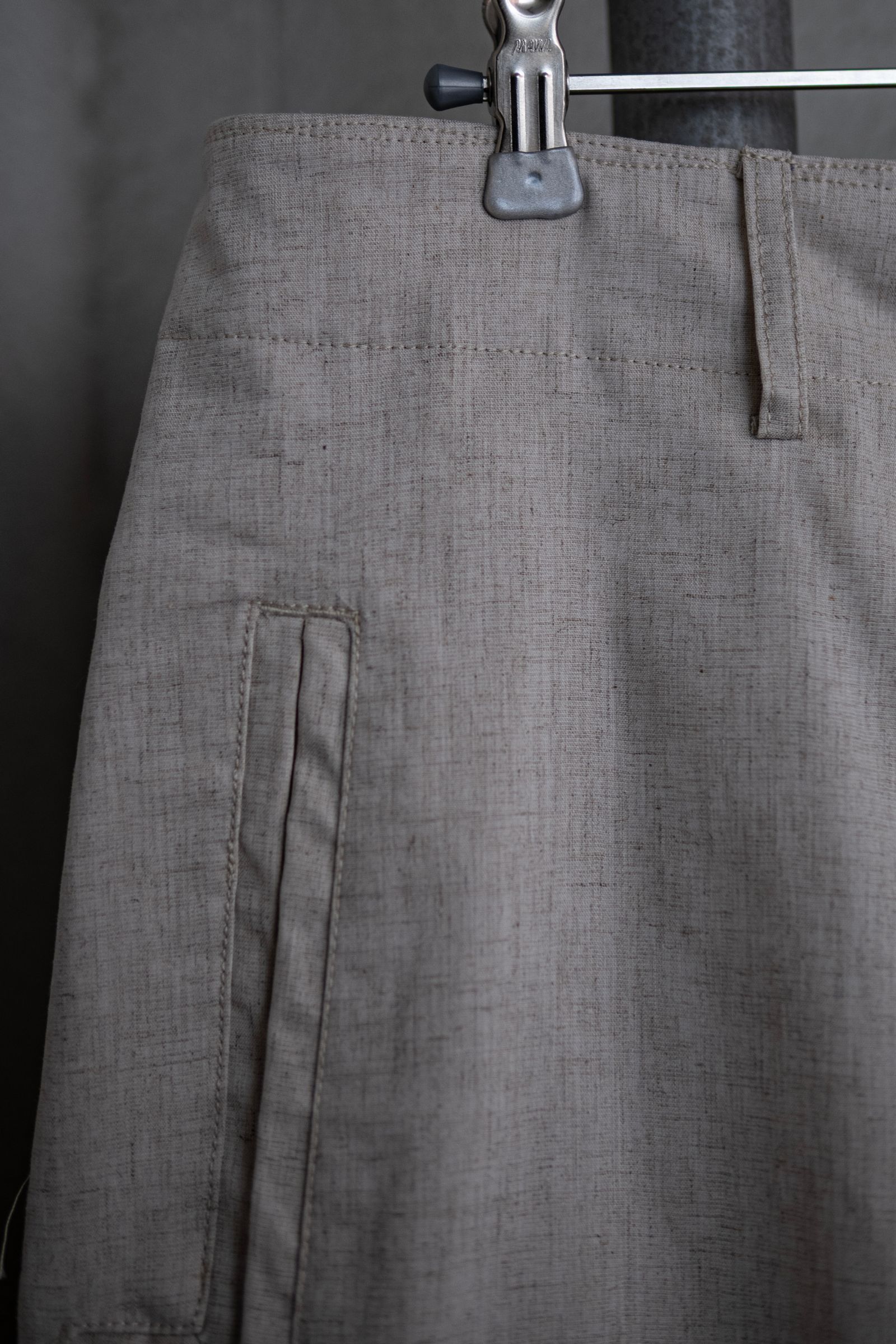 Polyester linen L Pocket Half Pants / kinari