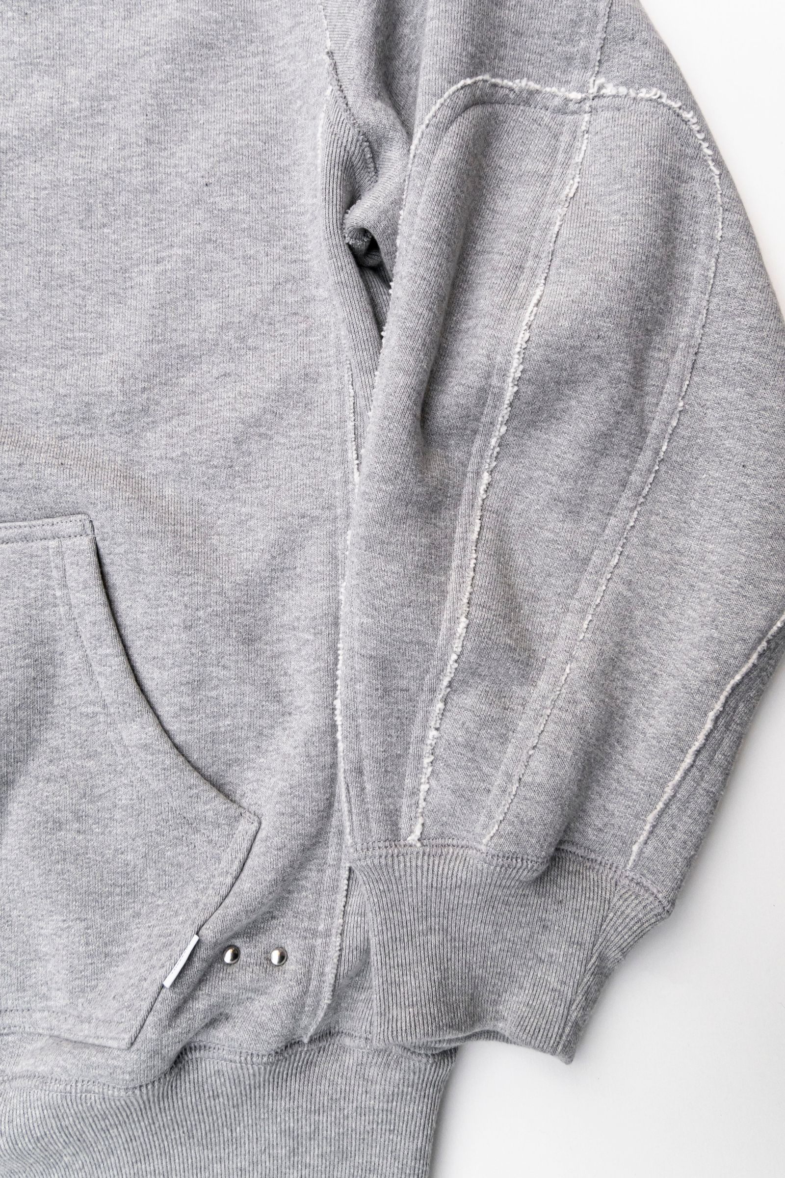 ZIP-UP RAW EDGE HOODIE / GRAY