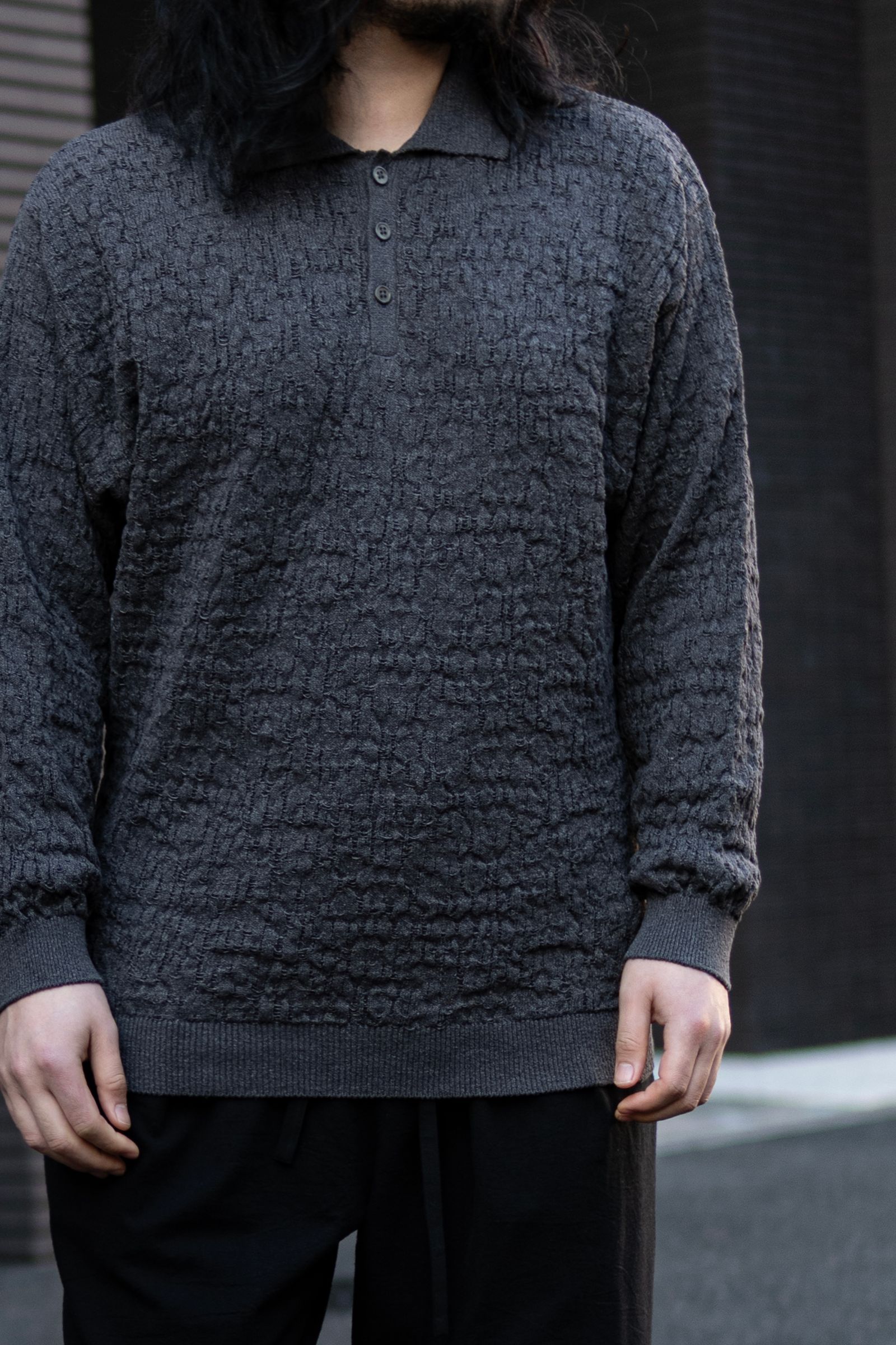 Knit Long Polo Shirts / Black