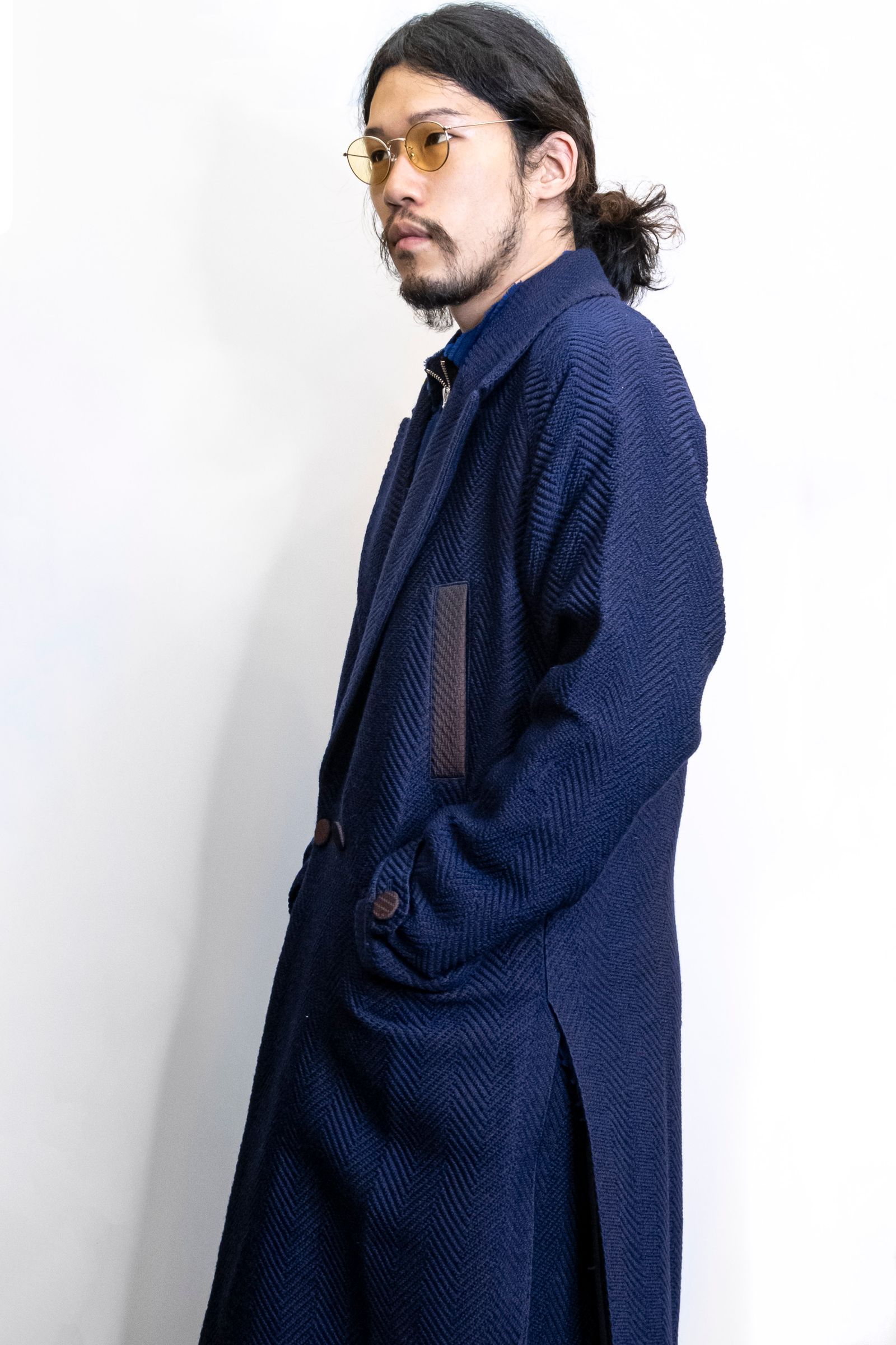 Wool Herringbone Chester Coat / ウールヘリンボーンチェスターコート - ROYAL BLUE