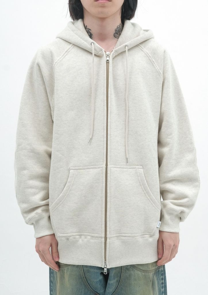 ZIP-UP RAW EDGE HOODIE / WHITE
