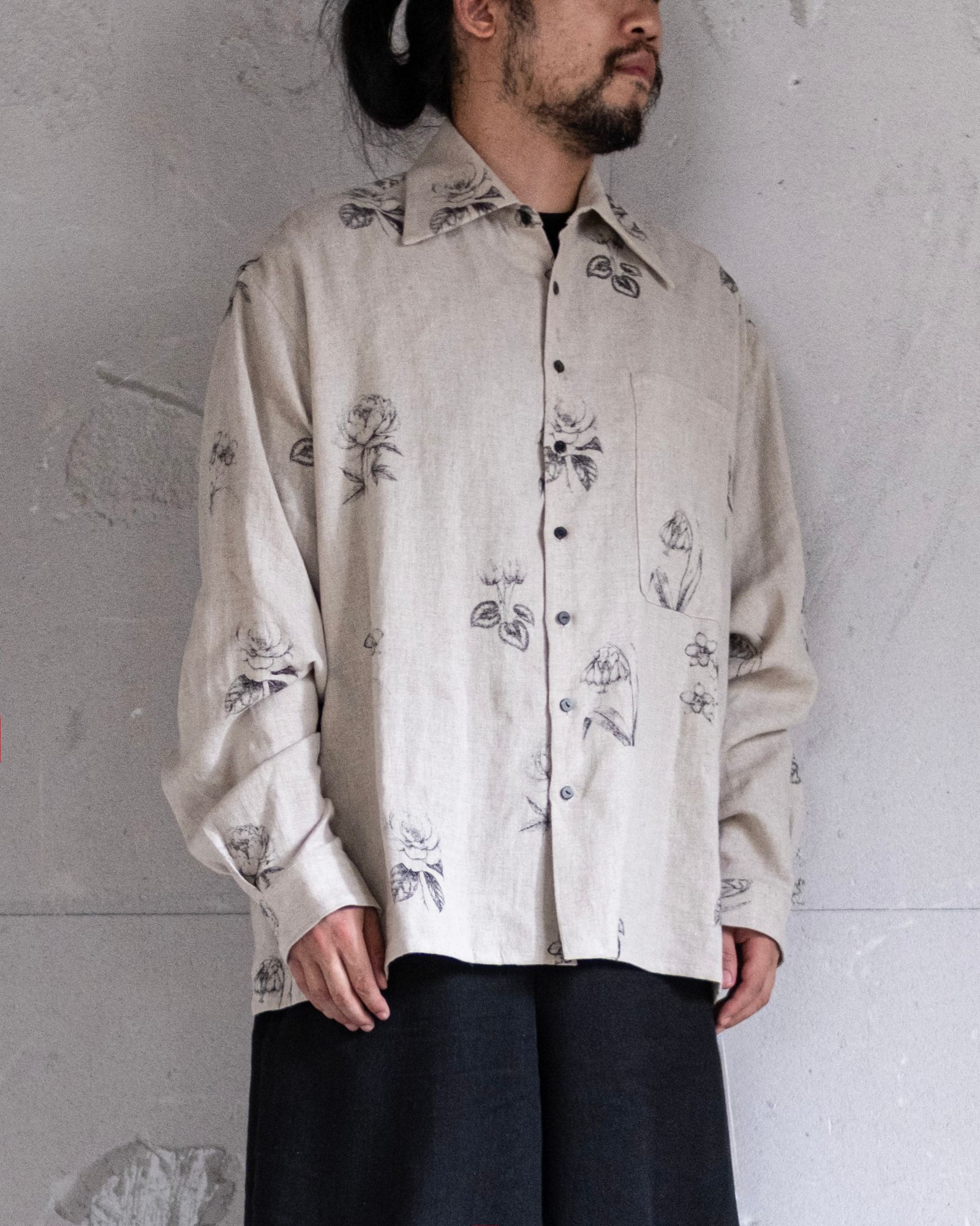 Botanical Print Oversized Shirt / Ecru × Botanical Print