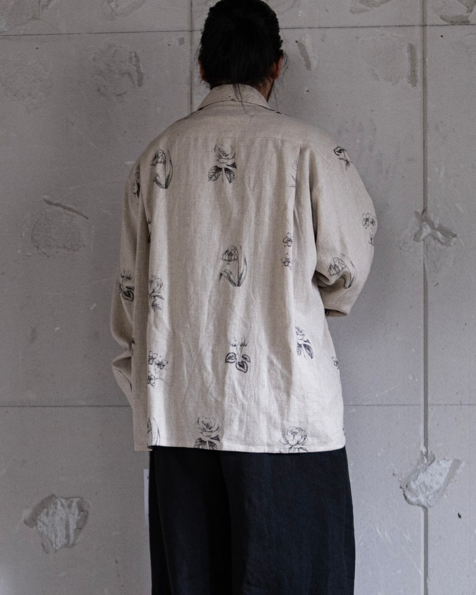 Botanical Print Oversized Shirt / Ecru × Botanical Print
