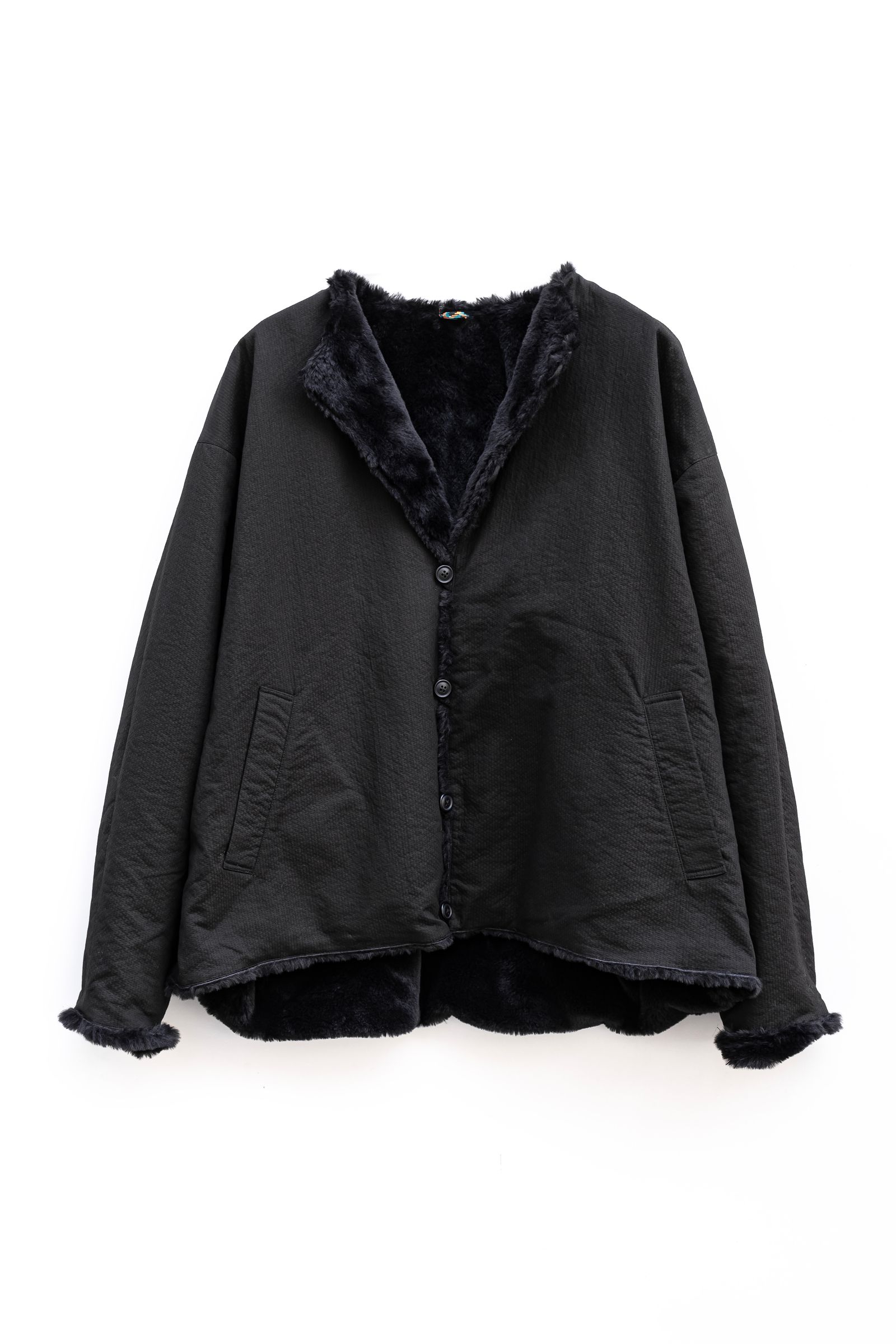 roundabout - No Collar Fur Liner Jacket / Black | Retikle Online Store