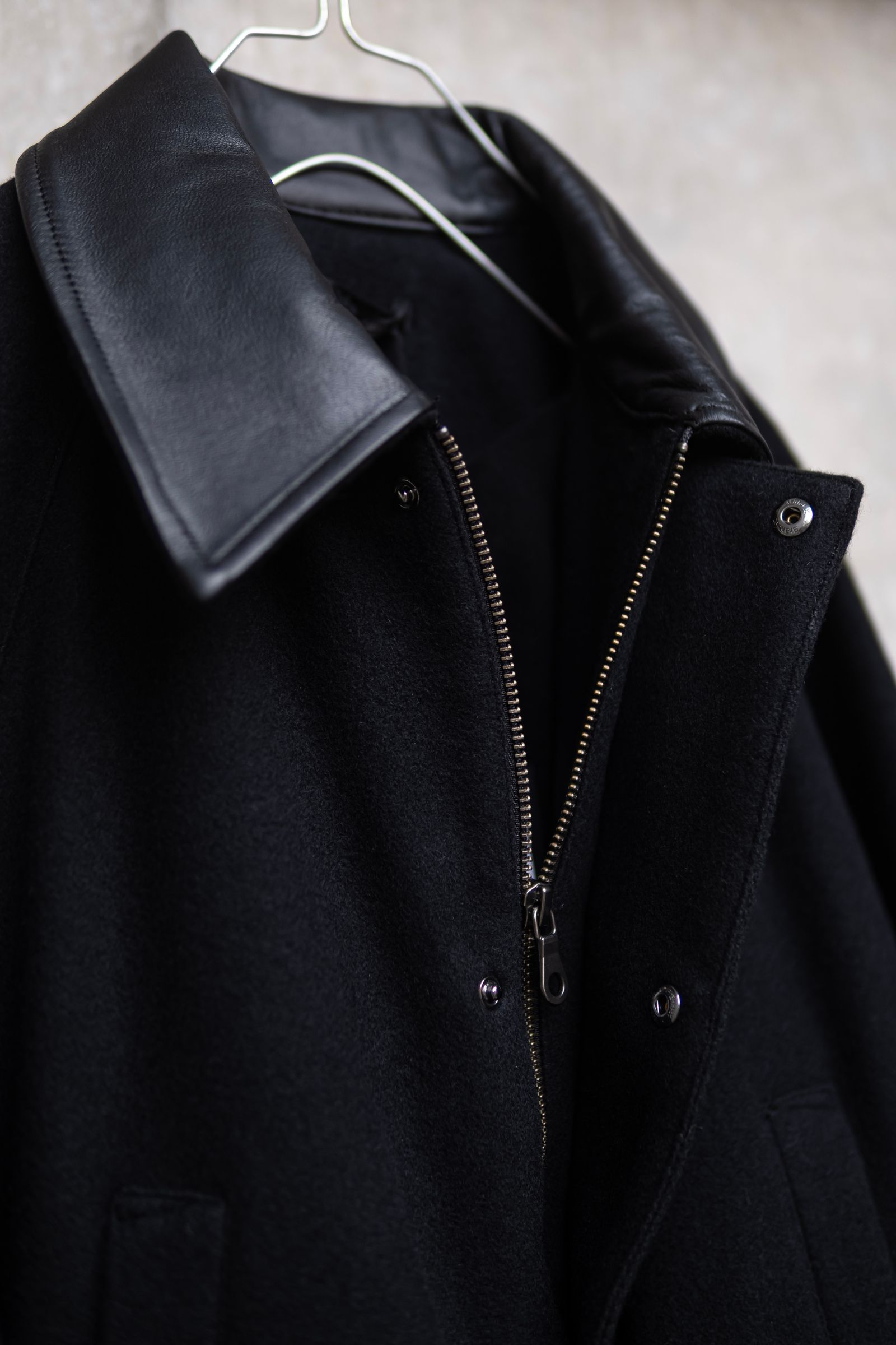 LEATHER COLLAR RIDING JACKET / BLACK