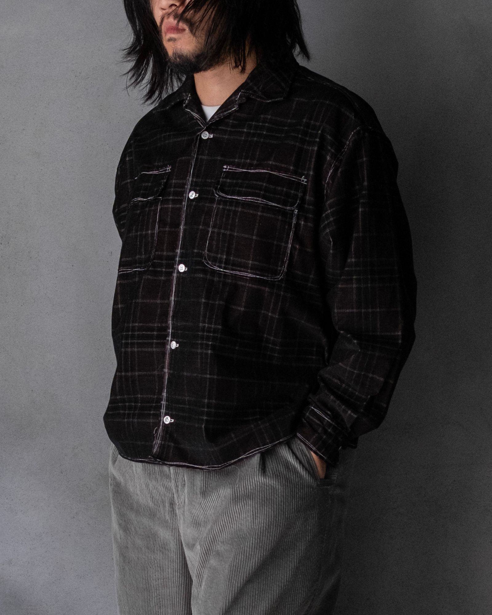 21W Yarn-Dyed Check Corduroy 50s Craftsman Shirt / Black