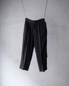 Linen Double Hem Pants with Matching Belt / Black