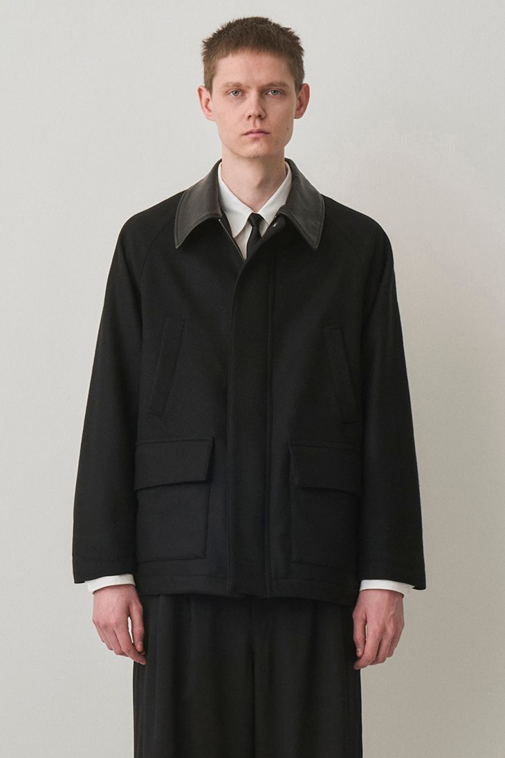 LEATHER COLLAR RIDING JACKET / BLACK