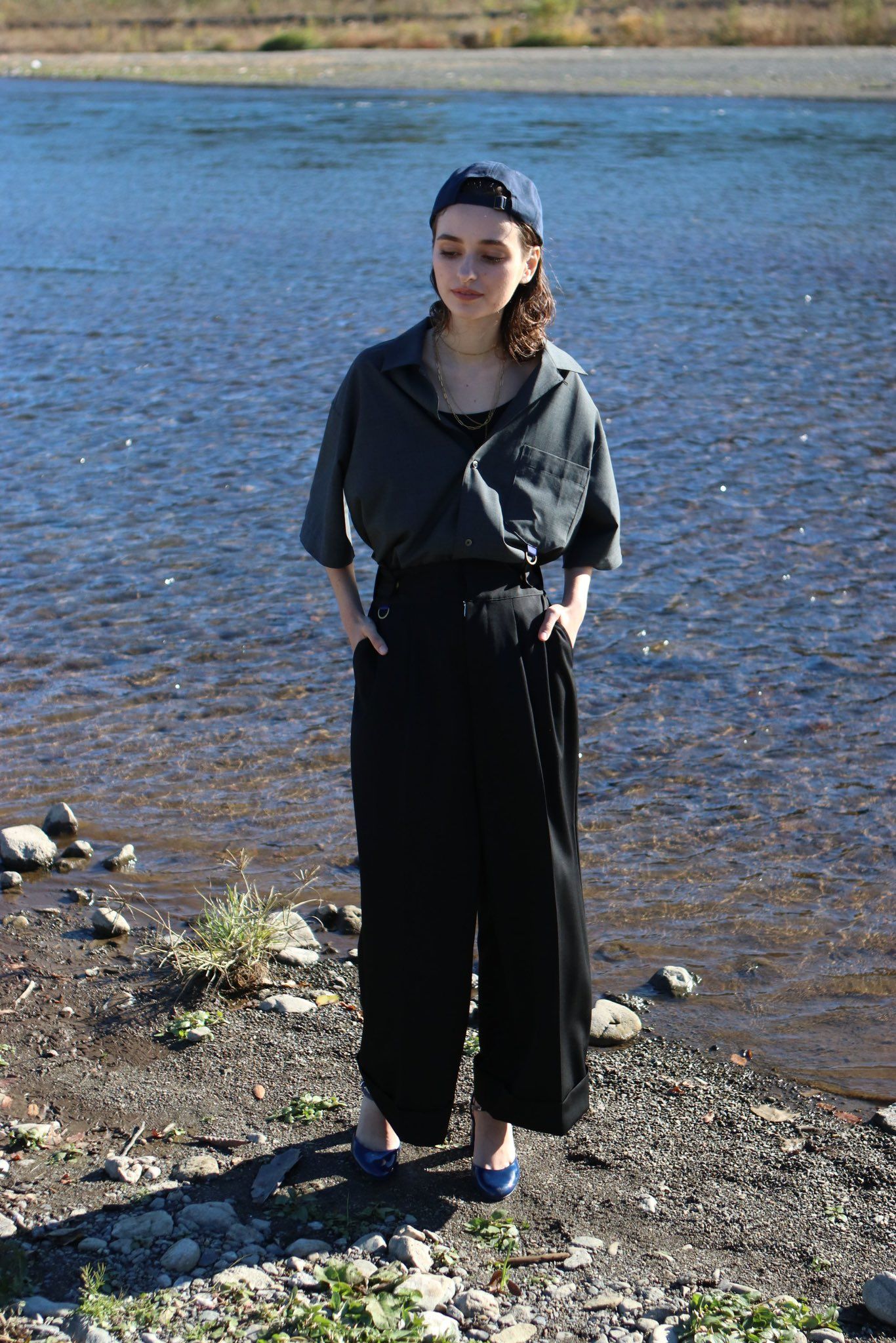 Wool Open Collar Shirt / Charcoal