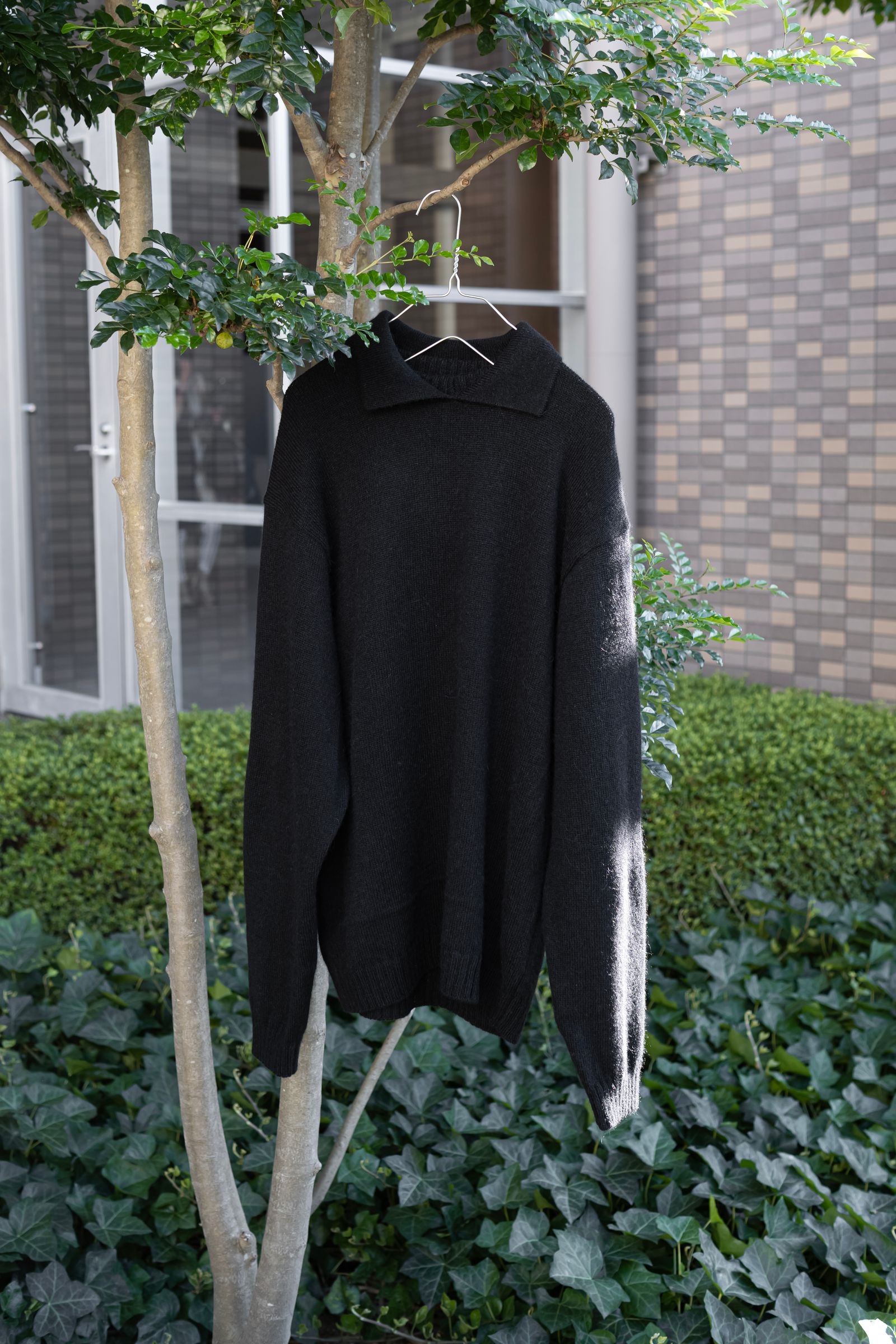 ALPACA POLO COLLAR KNIT SHIRT / BLACK