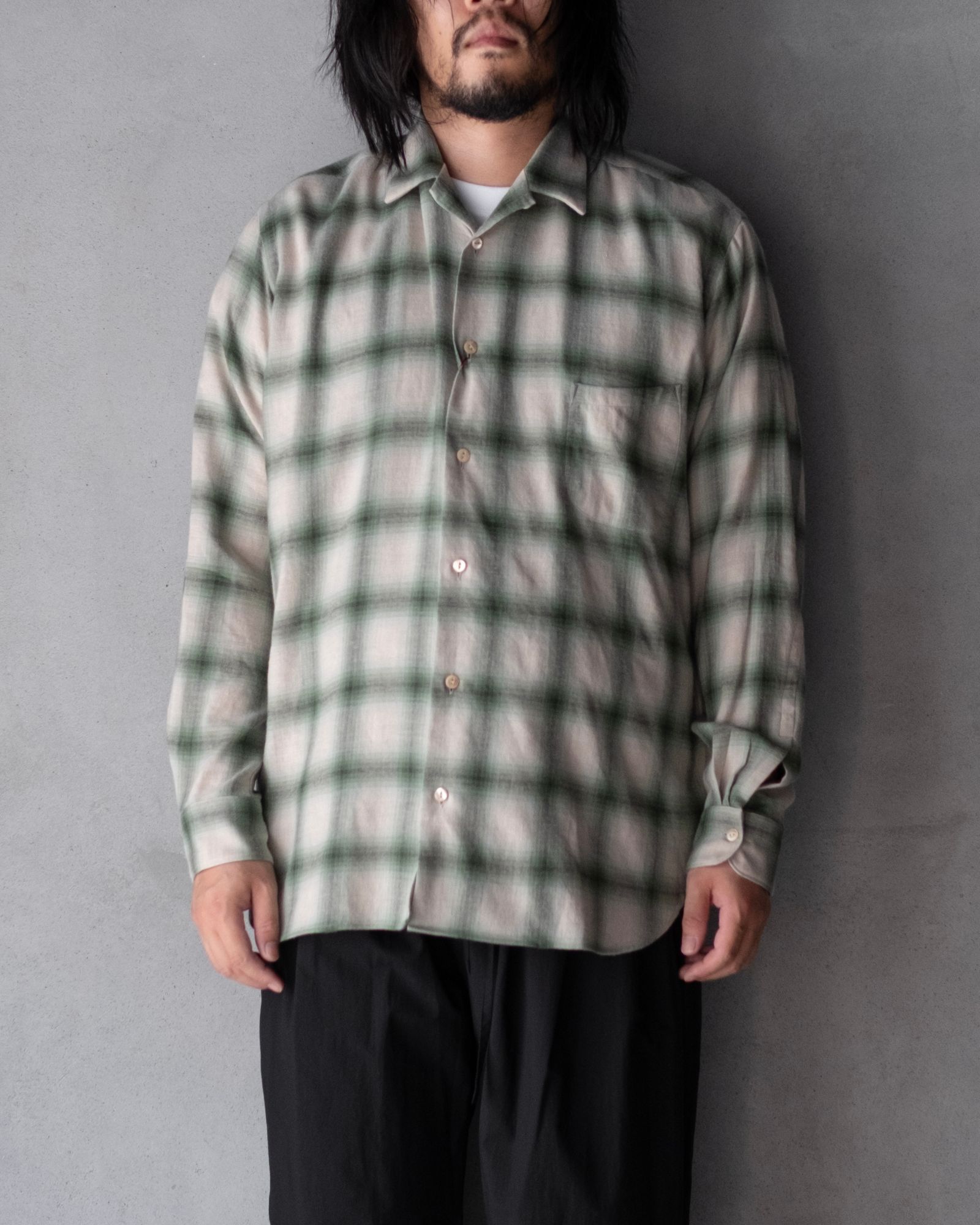 OPEN COLLAR SHIRT / GREEN OMBRE CHECK