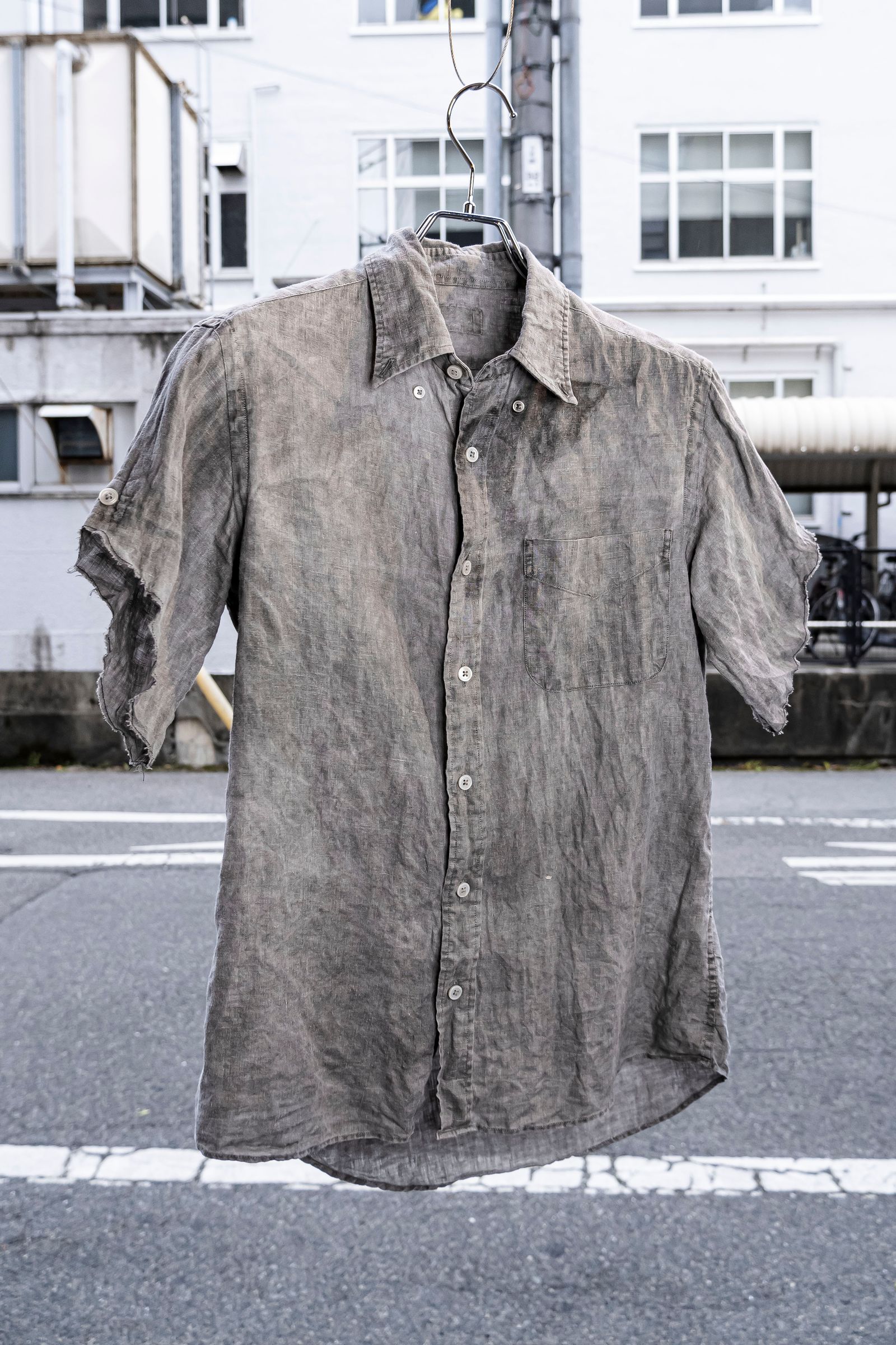 Remake "sumizome" Cutoff linen shirt