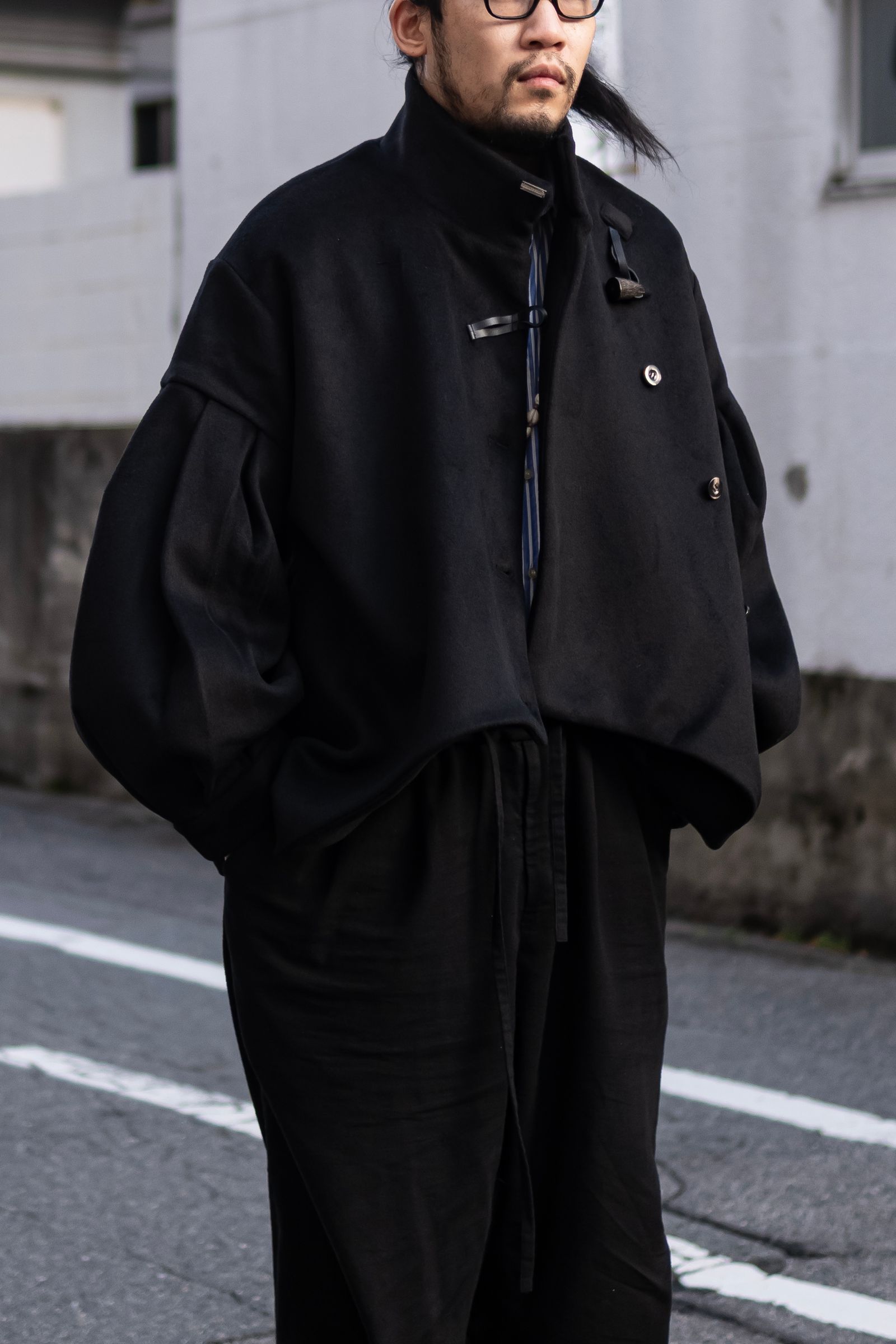 Bias Cut Short Duffle Coat / Black