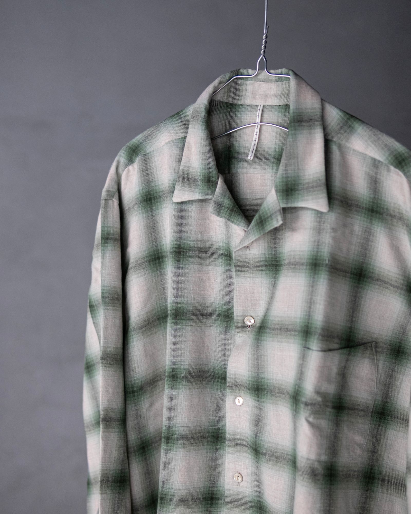 OPEN COLLAR SHIRT / GREEN OMBRE CHECK