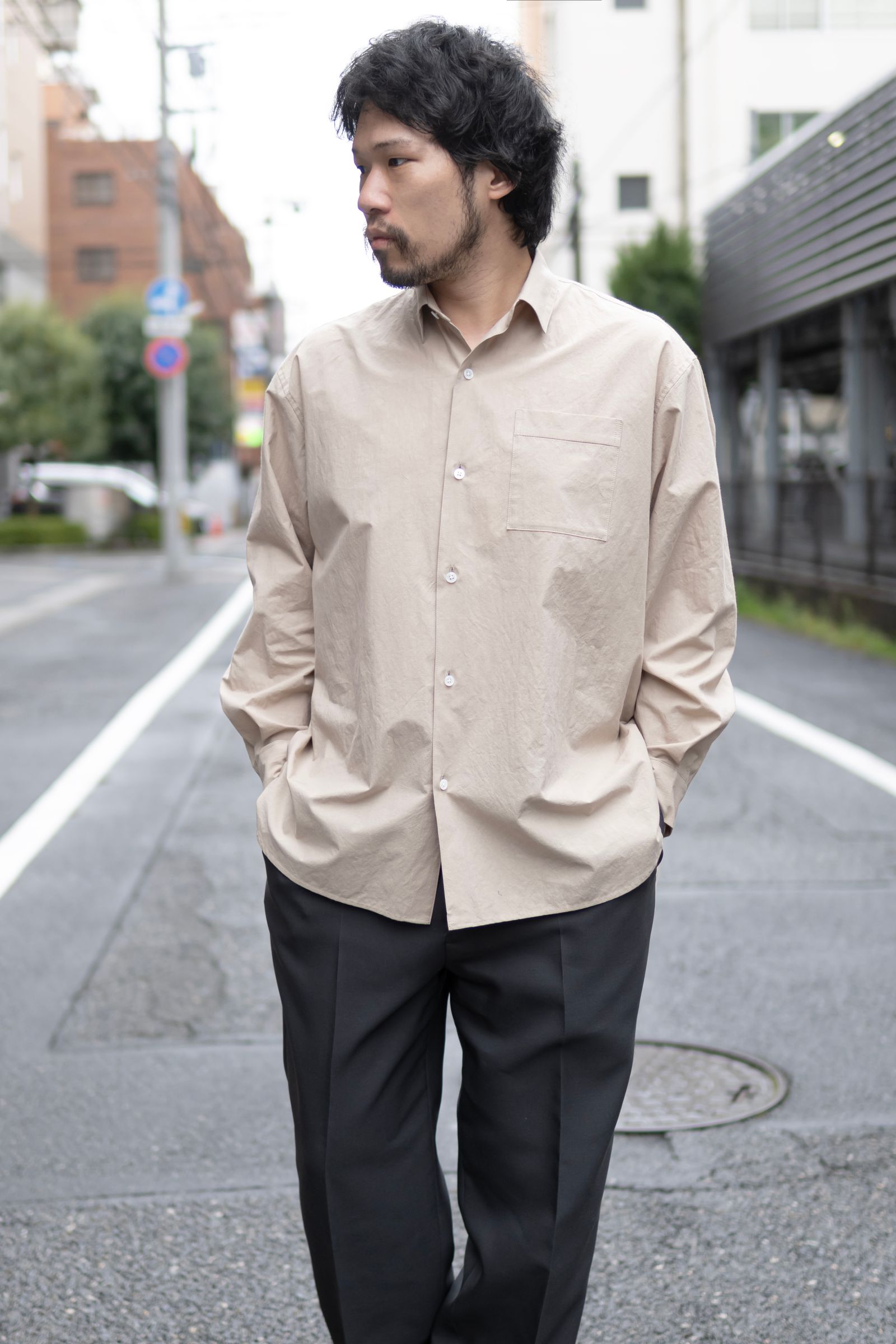 Blanc YM - Cotton Wide Shirt / Beige | Retikle Online Store