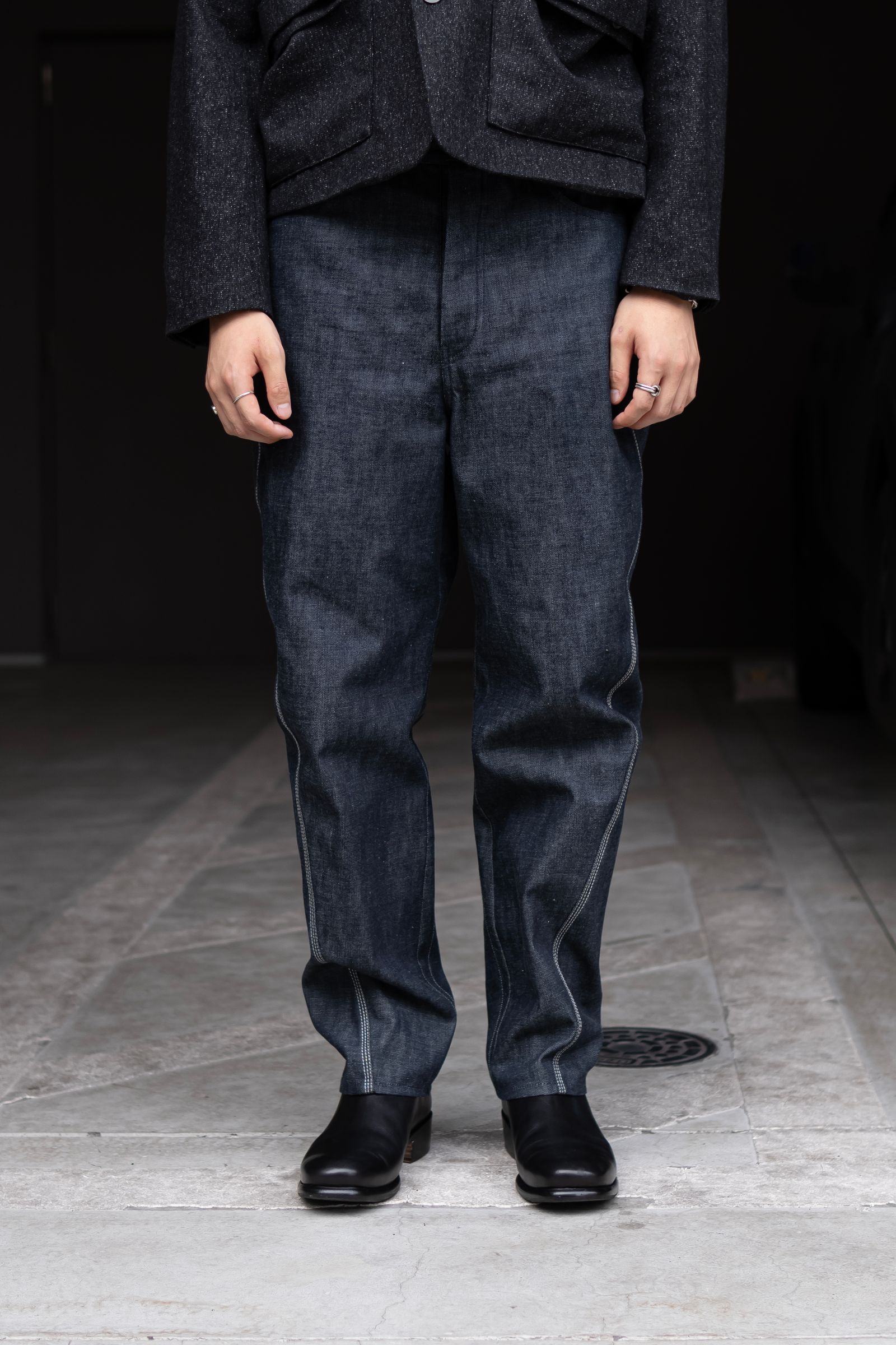 Three-d denim pants / indigo