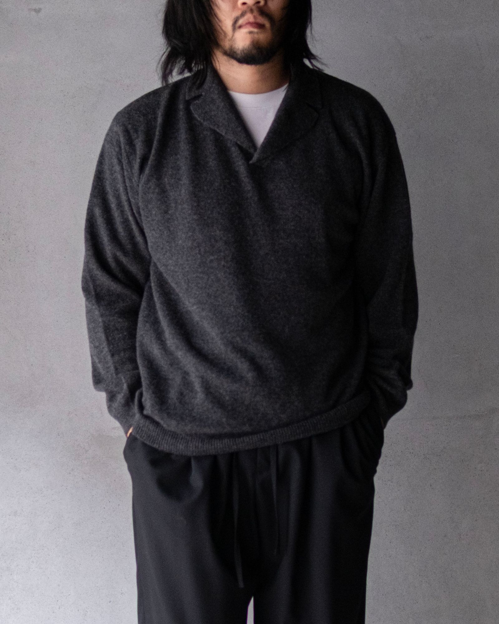 Wool Open Collar Knit Shirts / Gray
